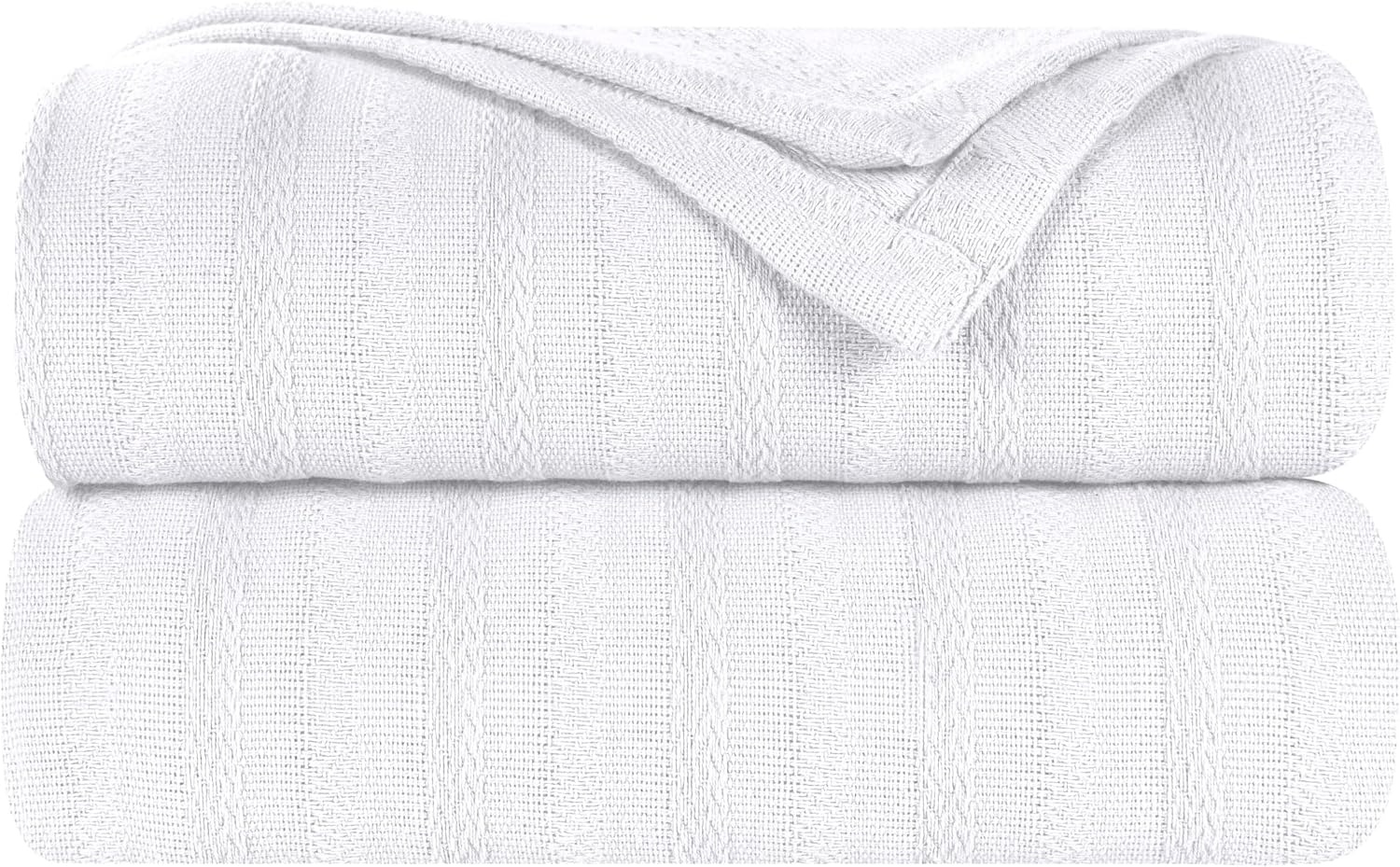 image:imageSUPERIOR Clara Cotton Blanket for Picnic Beach Traveling or Camping Bedroom Decor Essentials Cover for Bed Couch Lounging Textured Jacquard Striped Woven Blanket Twin IvoryWhite