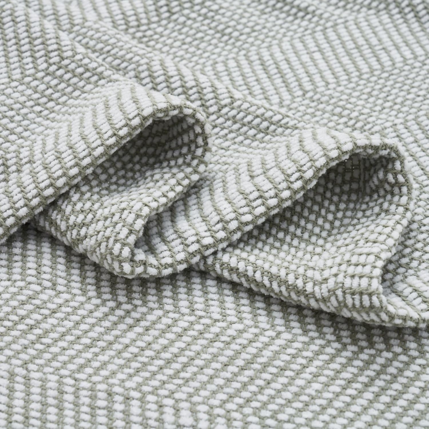 image:imageSUPERIOR Clara Cotton Blanket for Picnic Beach Traveling or Camping Bedroom Decor Essentials Cover for Bed Couch Lounging Textured Jacquard Striped Woven Blanket Twin IvoryGreen