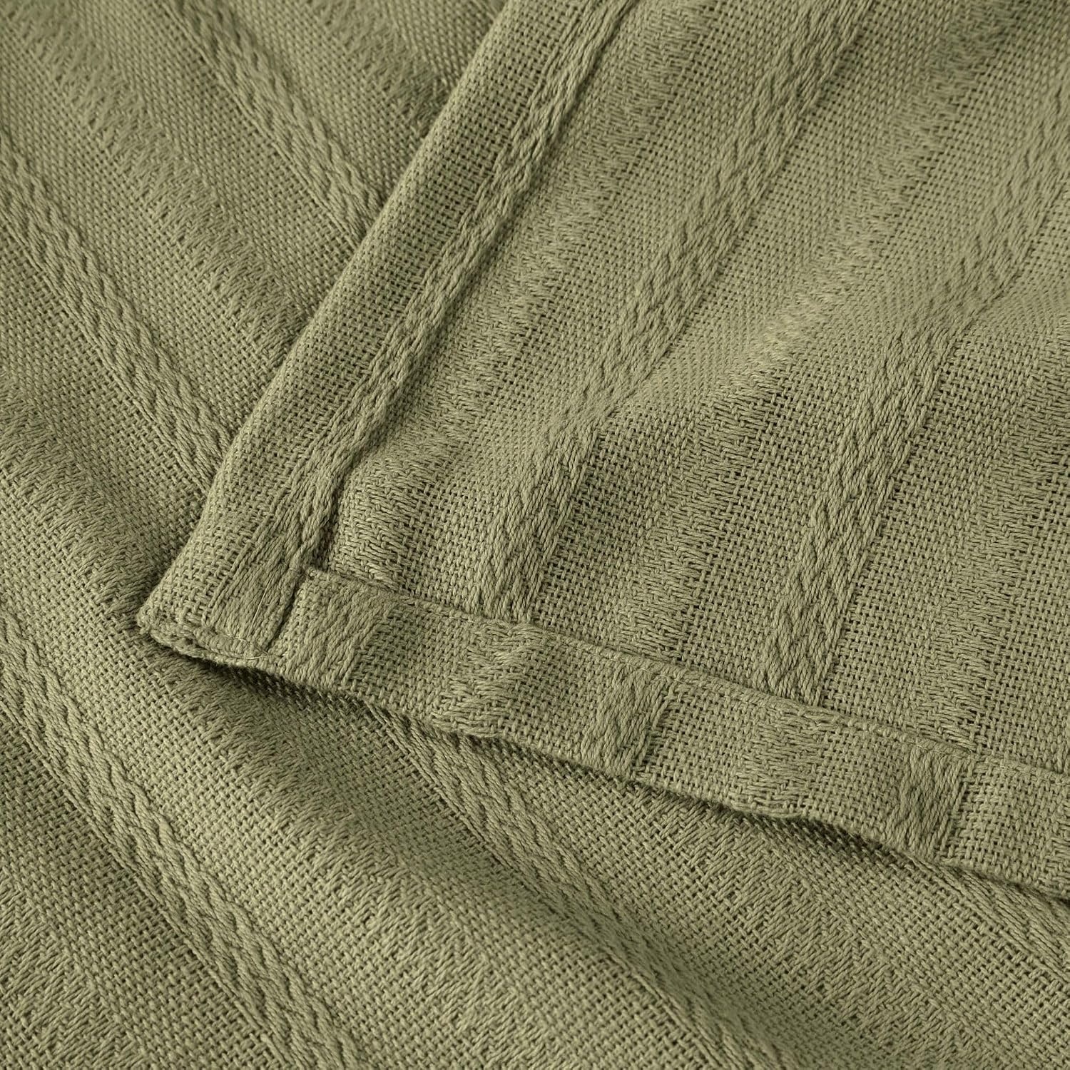 image:imageSUPERIOR Clara Cotton Blanket for Picnic Beach Traveling or Camping Bedroom Decor Essentials Cover for Bed Couch Lounging Textured Jacquard Striped Woven Blanket Twin IvorySage