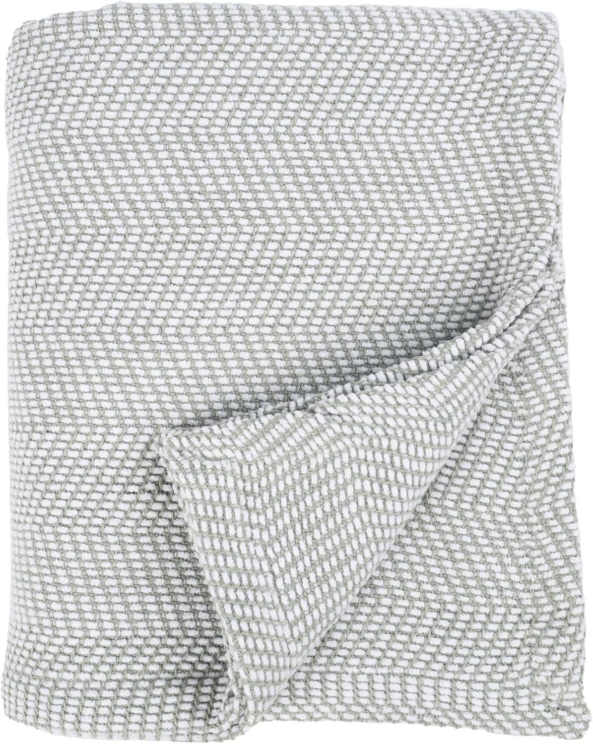 image:imageSUPERIOR Clara Cotton Blanket for Picnic Beach Traveling or Camping Bedroom Decor Essentials Cover for Bed Couch Lounging Textured Jacquard Striped Woven Blanket Twin IvoryGreen