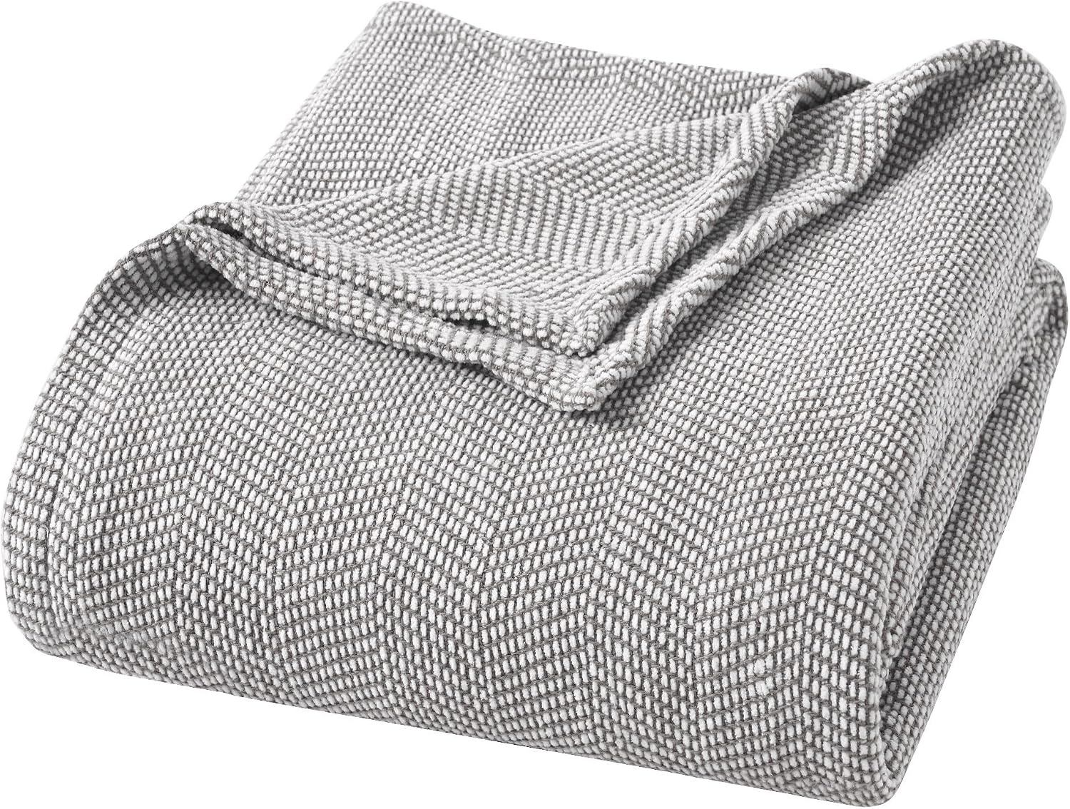 image:imageSUPERIOR Clara Cotton Blanket for Picnic Beach Traveling or Camping Bedroom Decor Essentials Cover for Bed Couch Lounging Textured Jacquard Striped Woven Blanket Twin IvoryCharcoal