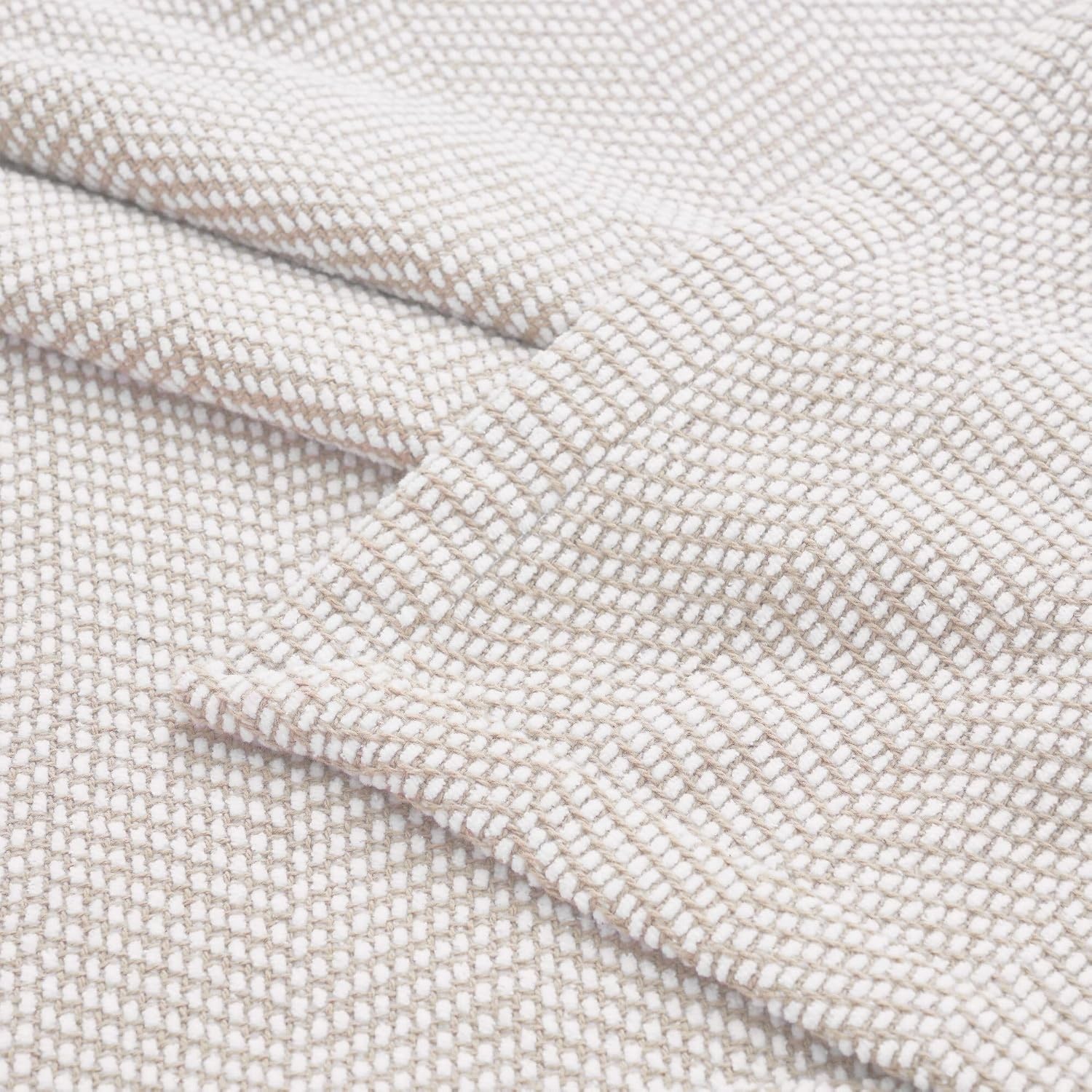 image:imageSUPERIOR Clara Cotton Blanket for Picnic Beach Traveling or Camping Bedroom Decor Essentials Cover for Bed Couch Lounging Textured Jacquard Striped Woven Blanket Twin IvoryTan