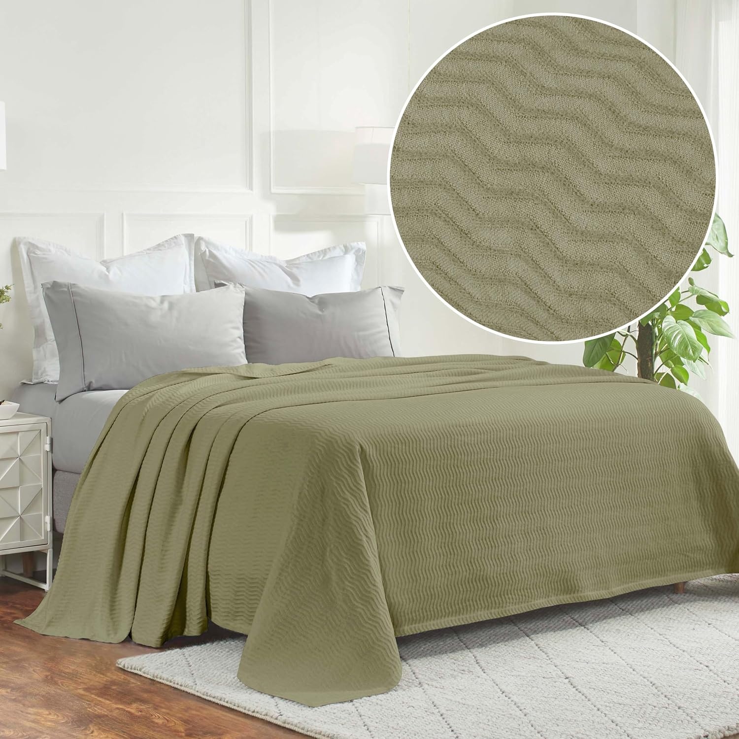 image:imageSUPERIOR JENA Cotton Blanket for Picnic Beach Traveling or Camping Bedroom Decor Essentials Cover for Bed Couch Lounging Textured Jacquard Modern Chevron Woven Blanket FullQueen IvorySage