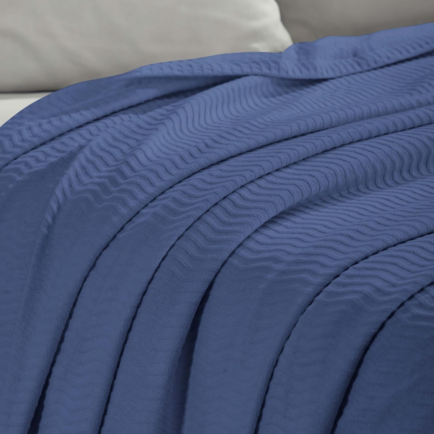 image:imageSUPERIOR JENA Cotton Blanket for Picnic Beach Traveling or Camping Bedroom Decor Essentials Cover for Bed Couch Lounging Textured Jacquard Modern Chevron Woven Blanket FullQueen IvoryMerritt Blue