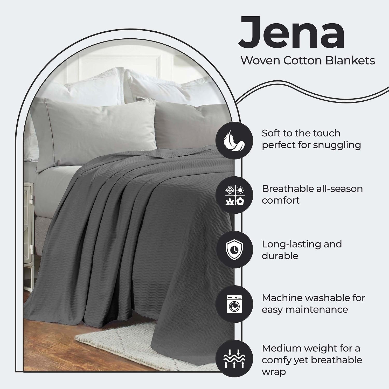 image:imageSUPERIOR JENA Cotton Blanket for Picnic Beach Traveling or Camping Bedroom Decor Essentials Cover for Bed Couch Lounging Textured Jacquard Modern Chevron Woven Blanket FullQueen IvoryCharcoal
