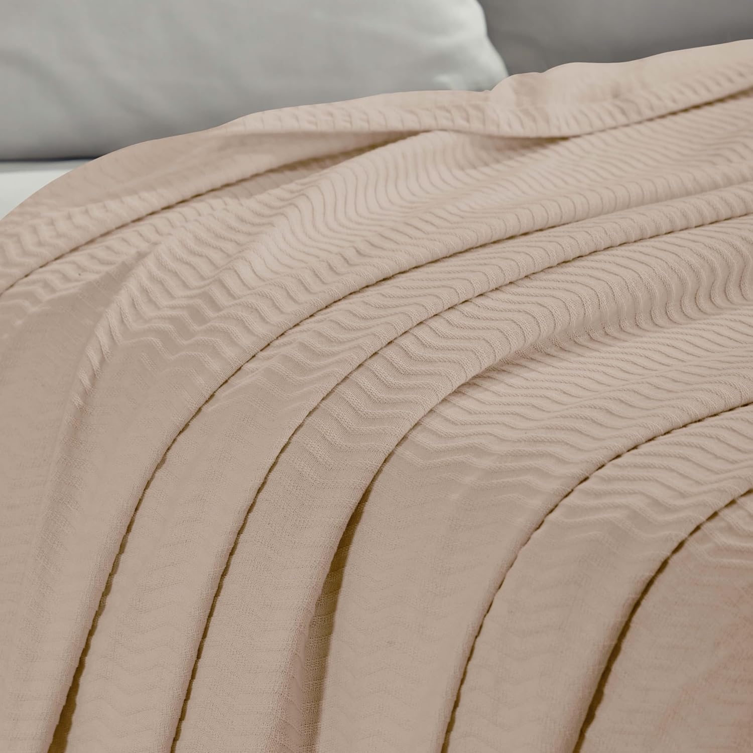 image:imageSUPERIOR JENA Cotton Blanket for Picnic Beach Traveling or Camping Bedroom Decor Essentials Cover for Bed Couch Lounging Textured Jacquard Modern Chevron Woven Blanket FullQueen IvoryKhaki