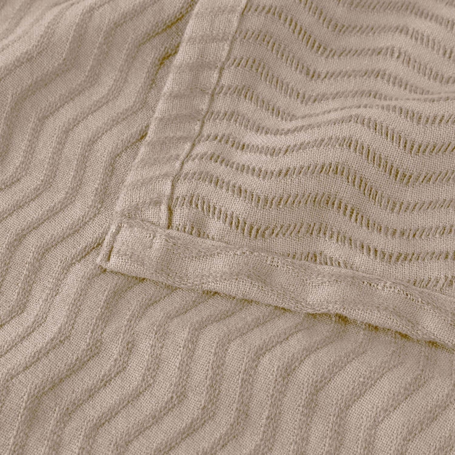 image:imageSUPERIOR JENA Cotton Blanket for Picnic Beach Traveling or Camping Bedroom Decor Essentials Cover for Bed Couch Lounging Textured Jacquard Modern Chevron Woven Blanket FullQueen IvoryKhaki