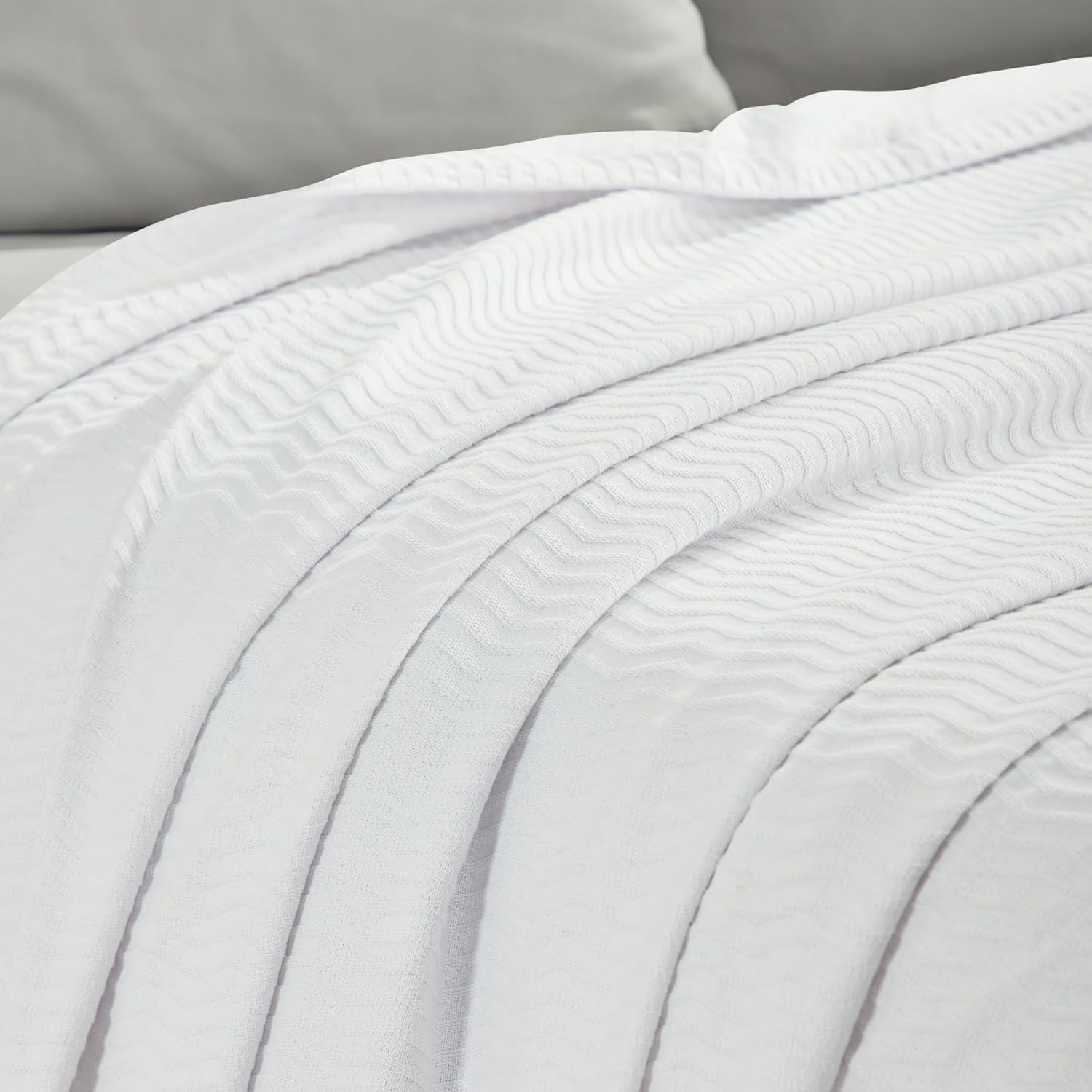 image:imageSUPERIOR JENA Cotton Blanket for Picnic Beach Traveling or Camping Bedroom Decor Essentials Cover for Bed Couch Lounging Textured Jacquard Modern Chevron Woven Blanket FullQueen IvoryWhite