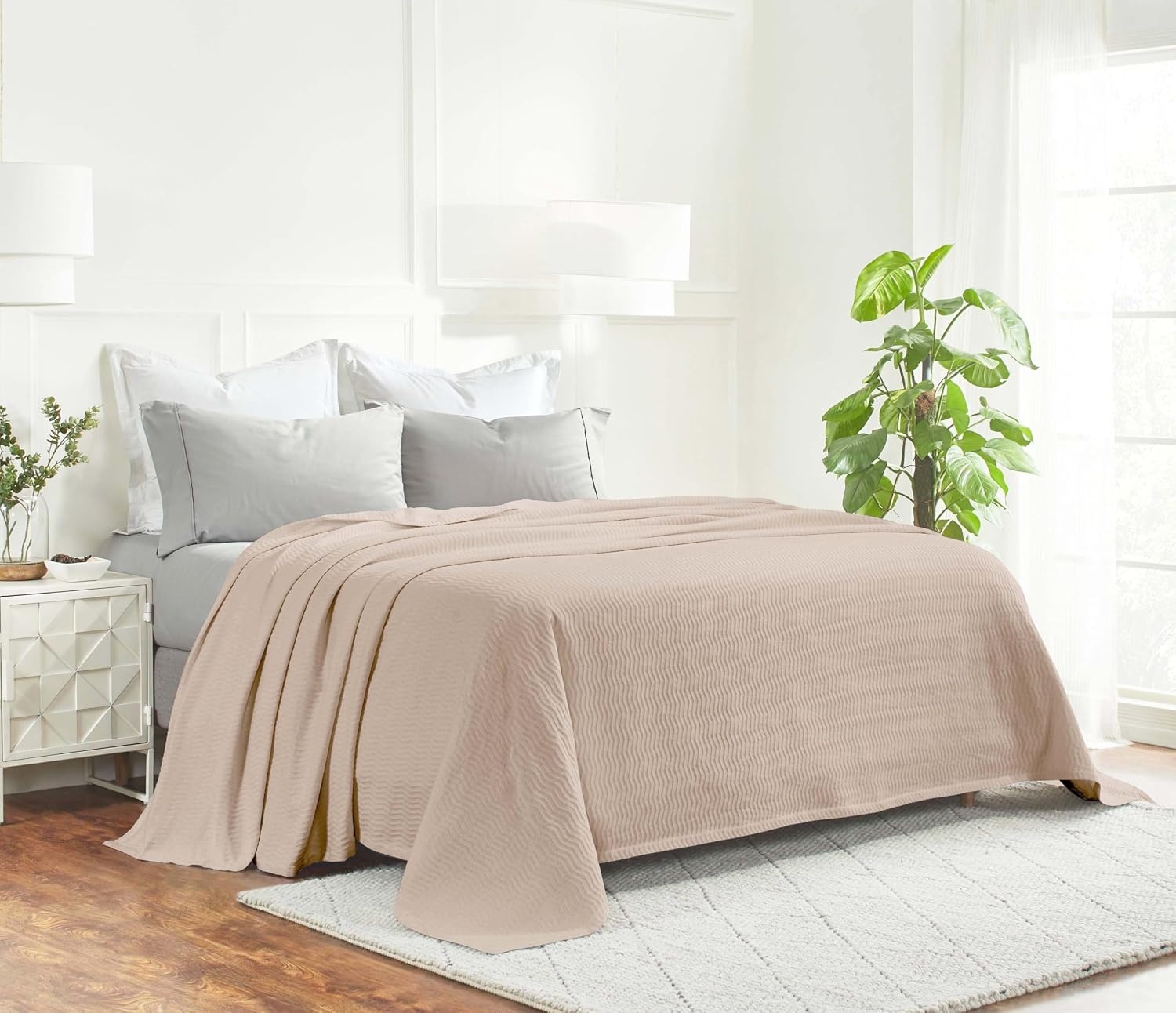 image:imageSUPERIOR JENA Cotton Blanket for Picnic Beach Traveling or Camping Bedroom Decor Essentials Cover for Bed Couch Lounging Textured Jacquard Modern Chevron Woven Blanket FullQueen IvoryKhaki