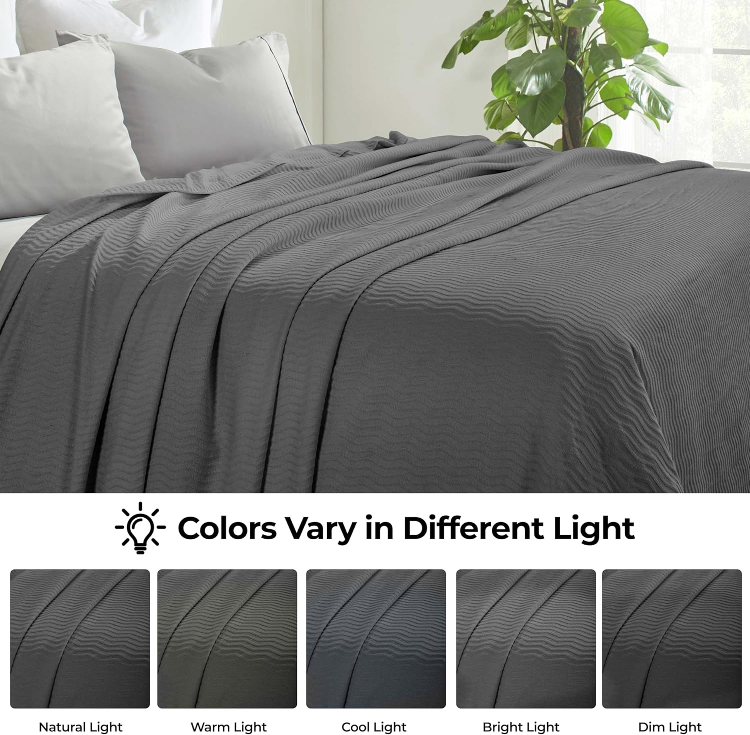 image:imageSUPERIOR JENA Cotton Blanket for Picnic Beach Traveling or Camping Bedroom Decor Essentials Cover for Bed Couch Lounging Textured Jacquard Modern Chevron Woven Blanket FullQueen IvoryCharcoal