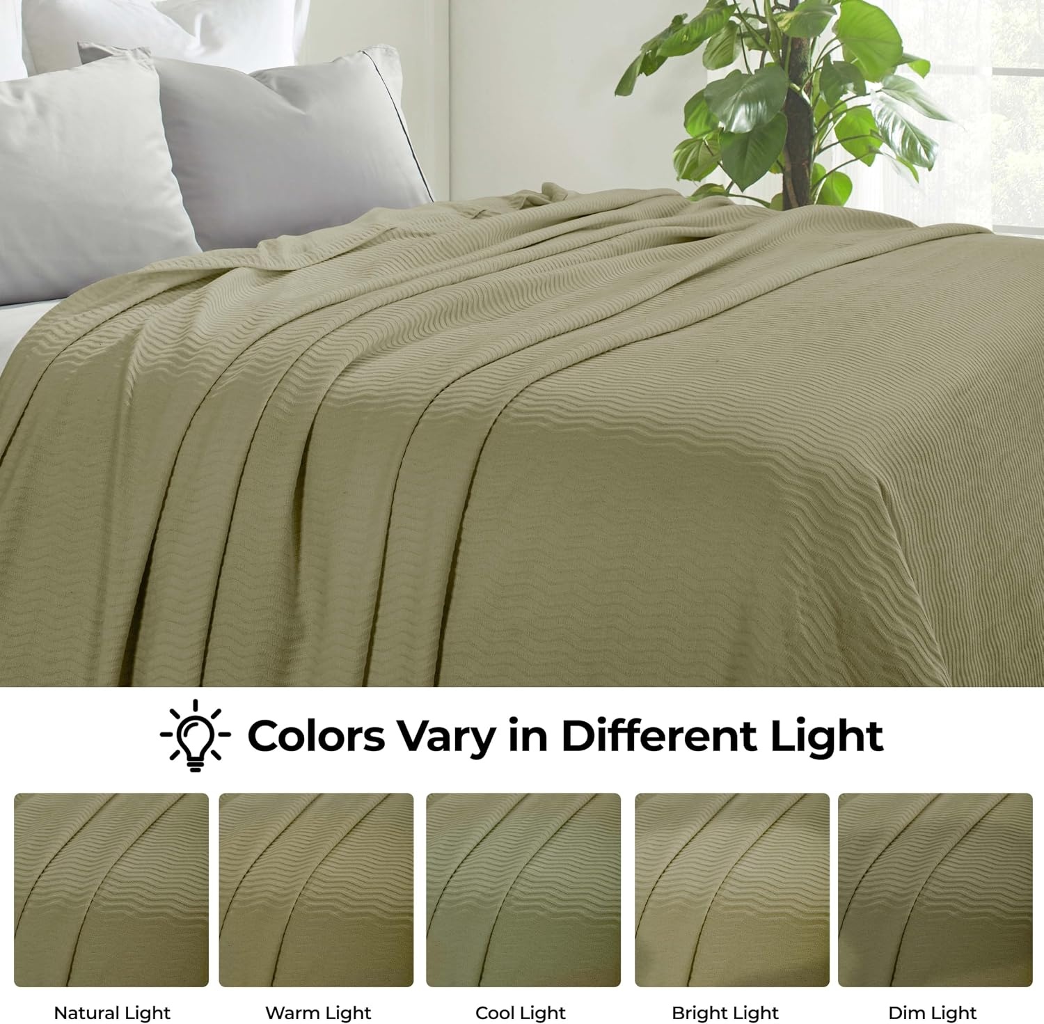 image:imageSUPERIOR JENA Cotton Blanket for Picnic Beach Traveling or Camping Bedroom Decor Essentials Cover for Bed Couch Lounging Textured Jacquard Modern Chevron Woven Blanket FullQueen IvorySage