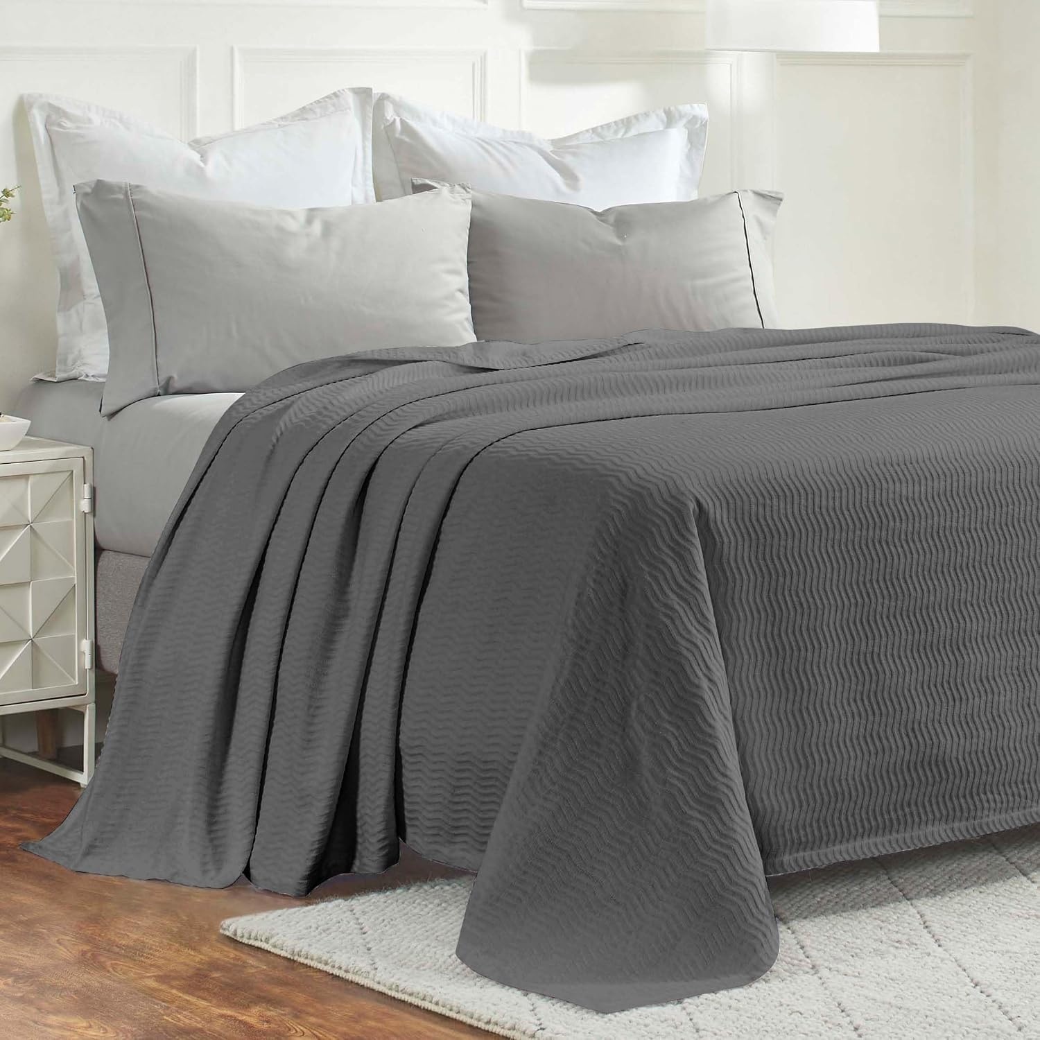image:imageSUPERIOR JENA Cotton Blanket for Picnic Beach Traveling or Camping Bedroom Decor Essentials Cover for Bed Couch Lounging Textured Jacquard Modern Chevron Woven Blanket FullQueen IvoryCharcoal