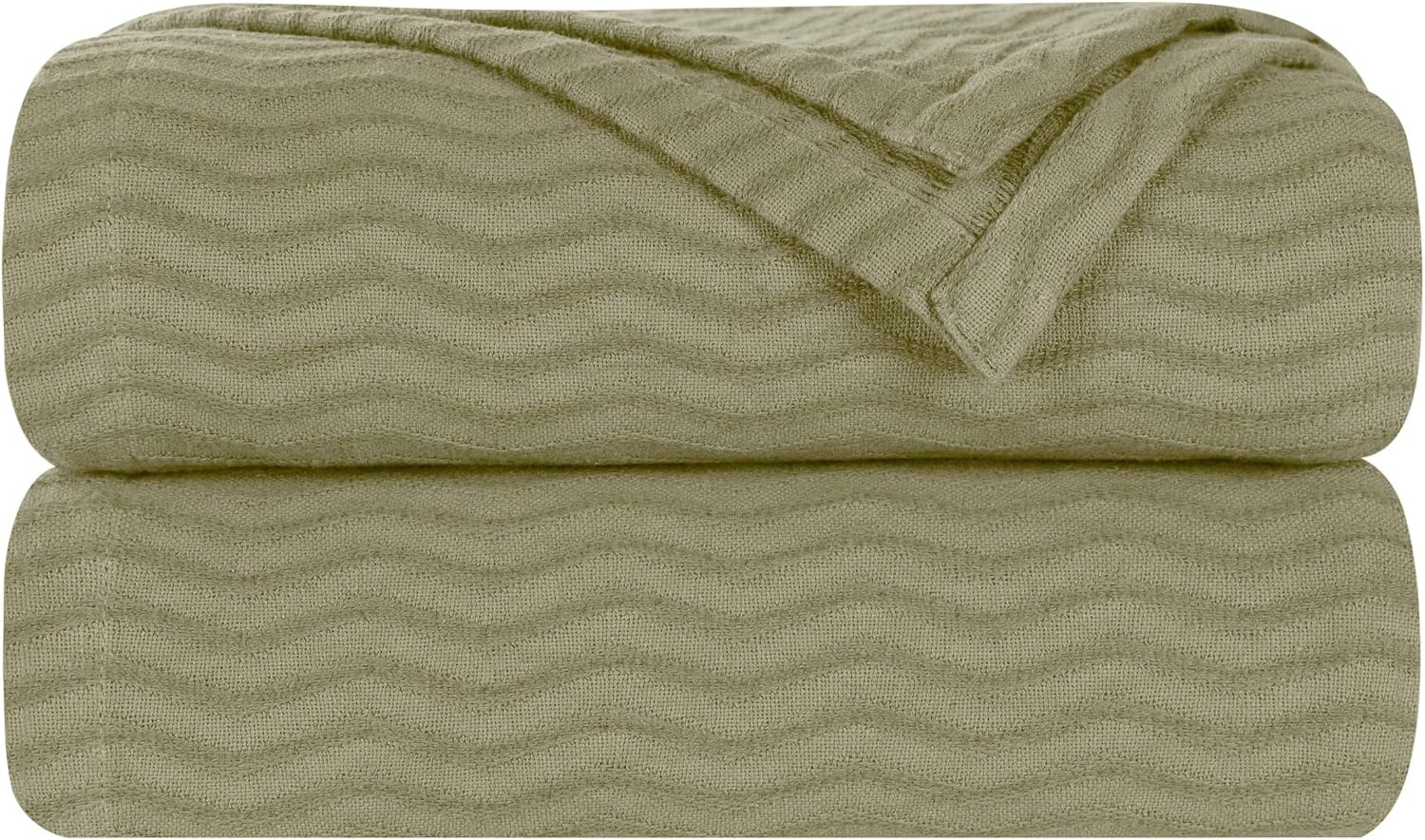 image:imageSUPERIOR JENA Cotton Blanket for Picnic Beach Traveling or Camping Bedroom Decor Essentials Cover for Bed Couch Lounging Textured Jacquard Modern Chevron Woven Blanket FullQueen IvorySage