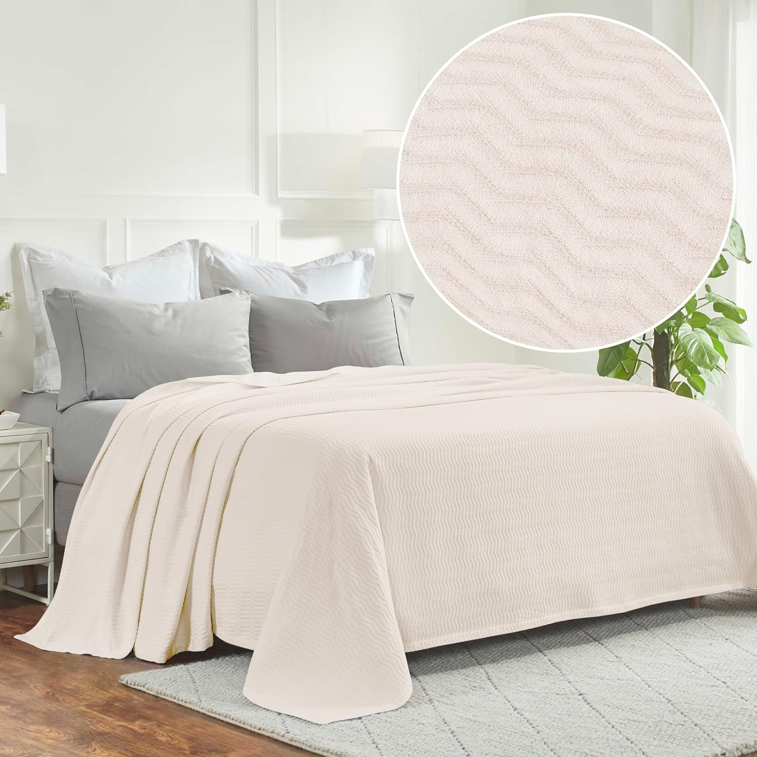 image:imageSUPERIOR JENA Cotton Blanket for Picnic Beach Traveling or Camping Bedroom Decor Essentials Cover for Bed Couch Lounging Textured Jacquard Modern Chevron Woven Blanket FullQueen IvoryIvory
