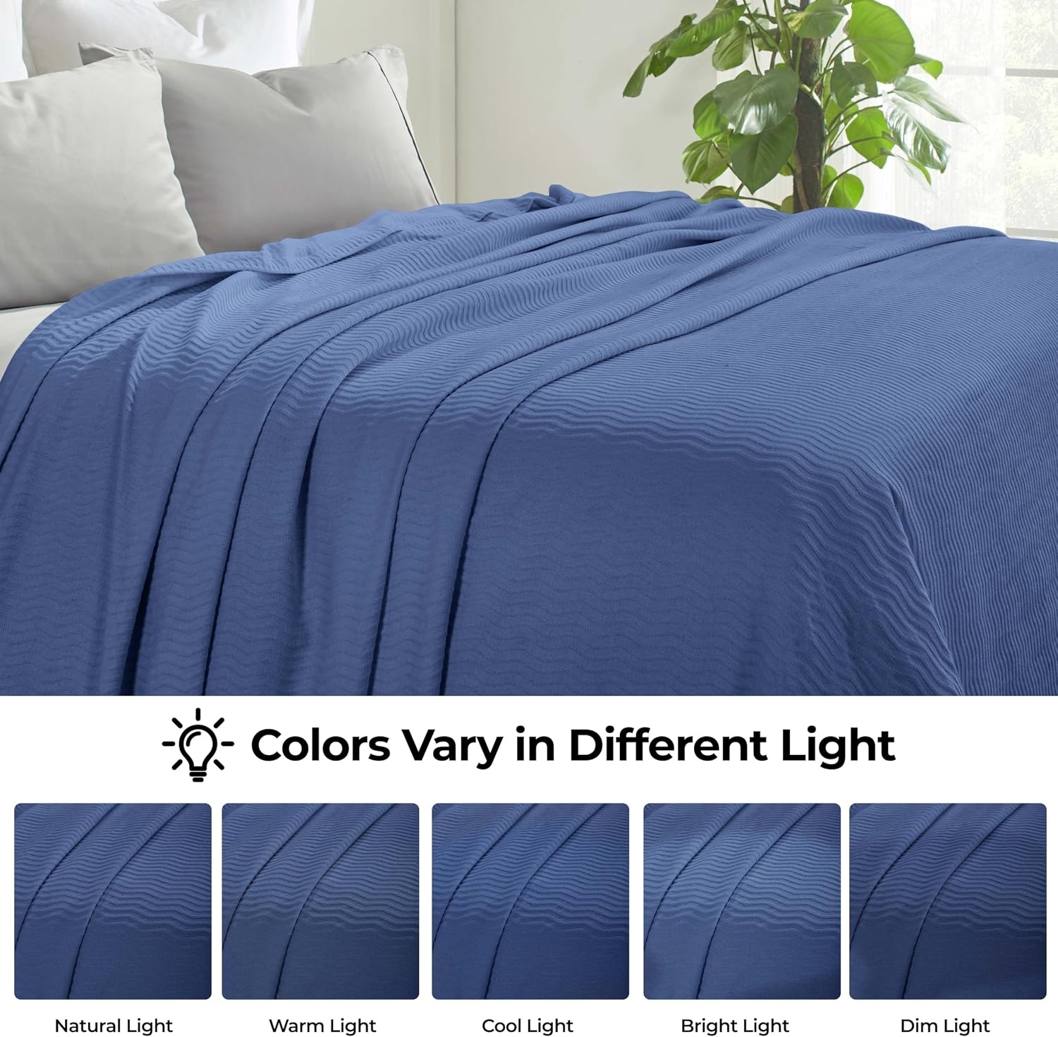 image:imageSUPERIOR JENA Cotton Blanket for Picnic Beach Traveling or Camping Bedroom Decor Essentials Cover for Bed Couch Lounging Textured Jacquard Modern Chevron Woven Blanket FullQueen IvoryMerritt Blue