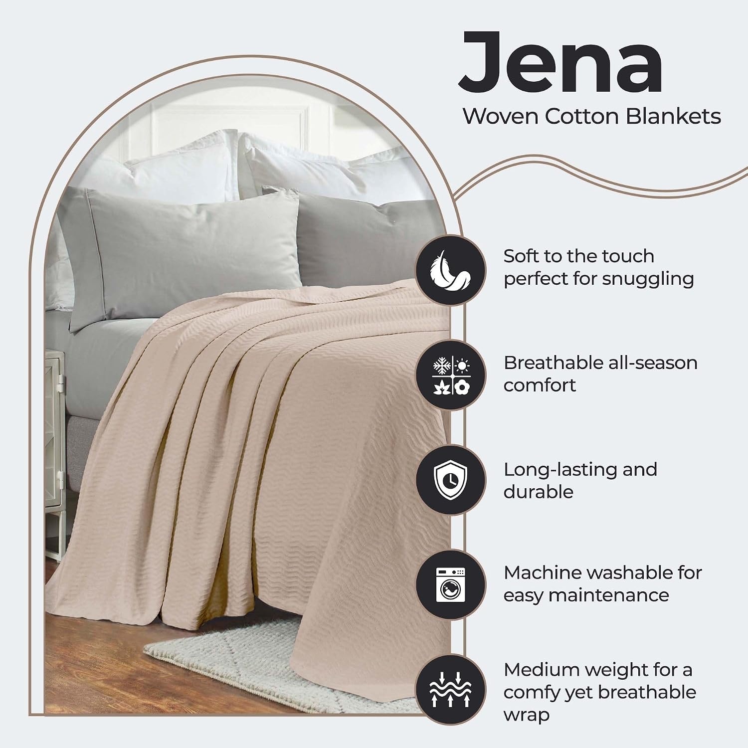image:imageSUPERIOR JENA Cotton Blanket for Picnic Beach Traveling or Camping Bedroom Decor Essentials Cover for Bed Couch Lounging Textured Jacquard Modern Chevron Woven Blanket FullQueen IvoryKhaki