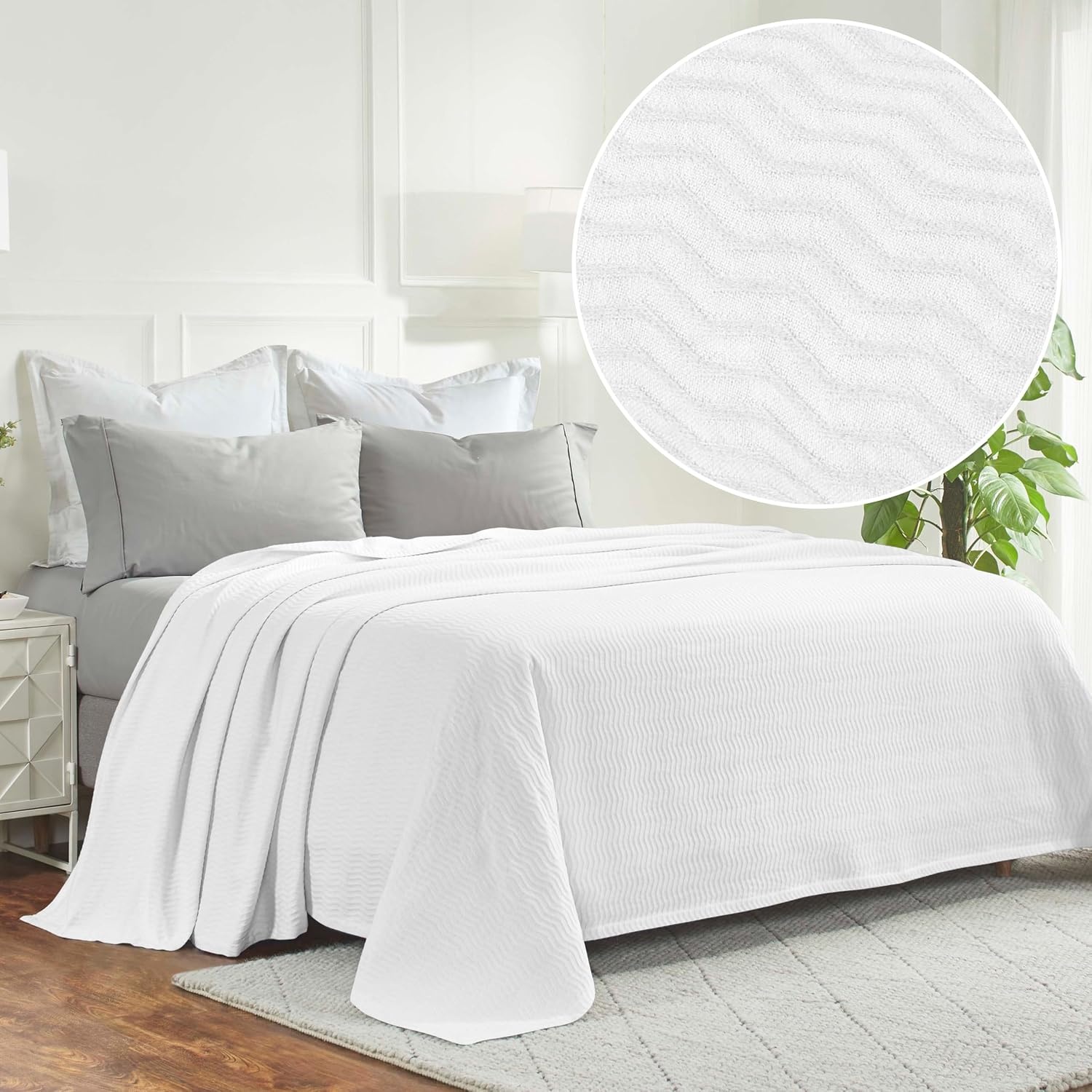 image:imageSUPERIOR JENA Cotton Blanket for Picnic Beach Traveling or Camping Bedroom Decor Essentials Cover for Bed Couch Lounging Textured Jacquard Modern Chevron Woven Blanket FullQueen IvoryWhite