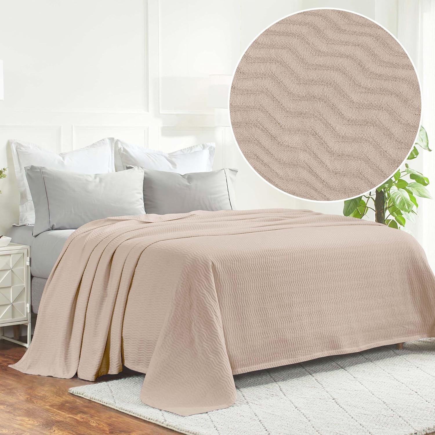 image:imageSUPERIOR JENA Cotton Blanket for Picnic Beach Traveling or Camping Bedroom Decor Essentials Cover for Bed Couch Lounging Textured Jacquard Modern Chevron Woven Blanket FullQueen IvoryKhaki