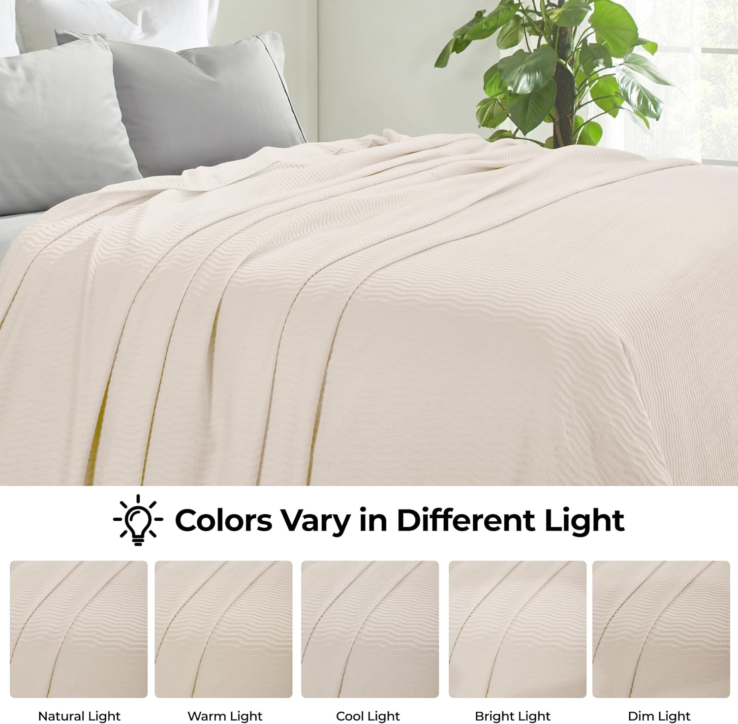 image:imageSUPERIOR JENA Cotton Blanket for Picnic Beach Traveling or Camping Bedroom Decor Essentials Cover for Bed Couch Lounging Textured Jacquard Modern Chevron Woven Blanket FullQueen IvoryIvory