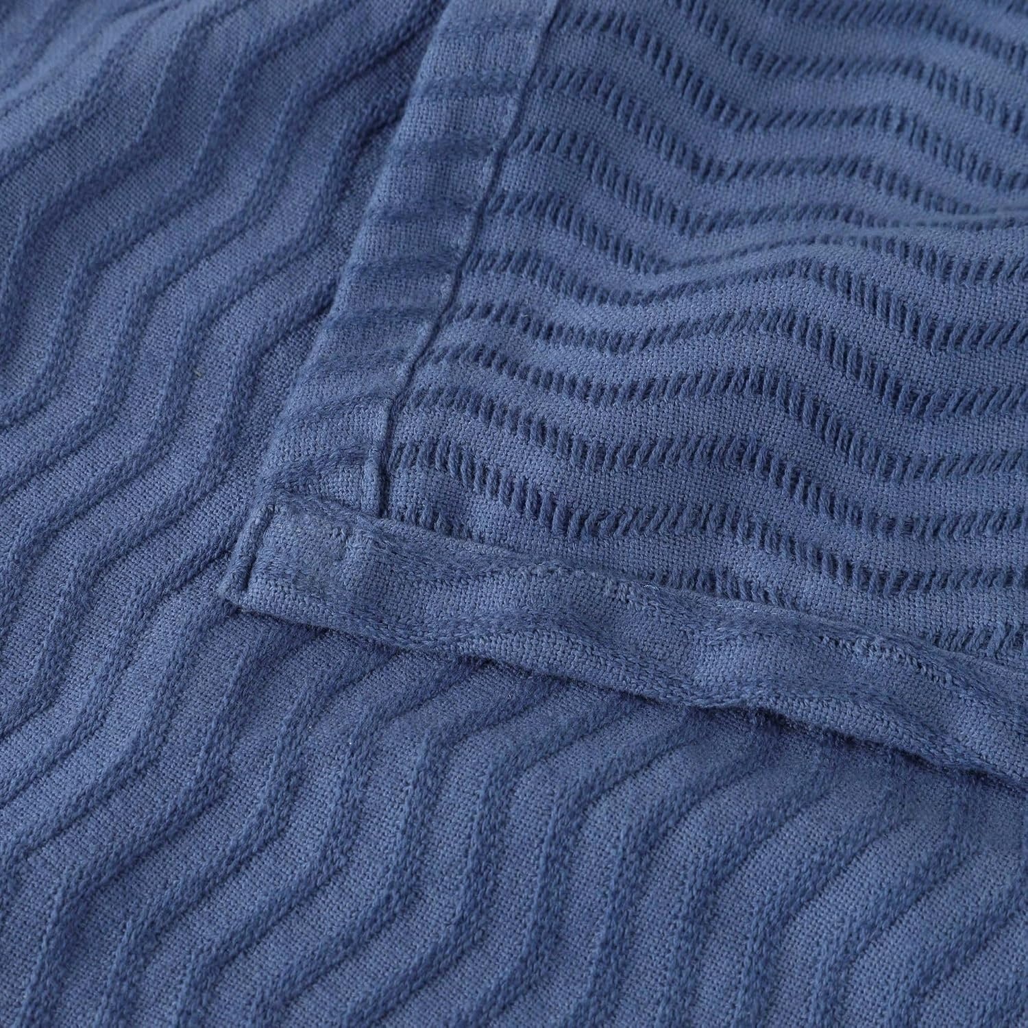 image:imageSUPERIOR JENA Cotton Blanket for Picnic Beach Traveling or Camping Bedroom Decor Essentials Cover for Bed Couch Lounging Textured Jacquard Modern Chevron Woven Blanket FullQueen IvoryMerritt Blue