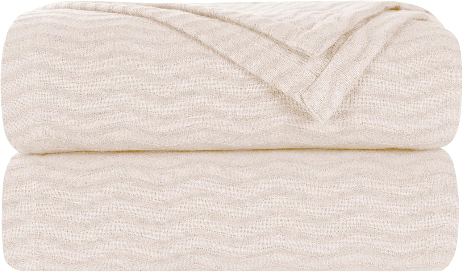 image:imageSUPERIOR JENA Cotton Blanket for Picnic Beach Traveling or Camping Bedroom Decor Essentials Cover for Bed Couch Lounging Textured Jacquard Modern Chevron Woven Blanket FullQueen IvoryIvory