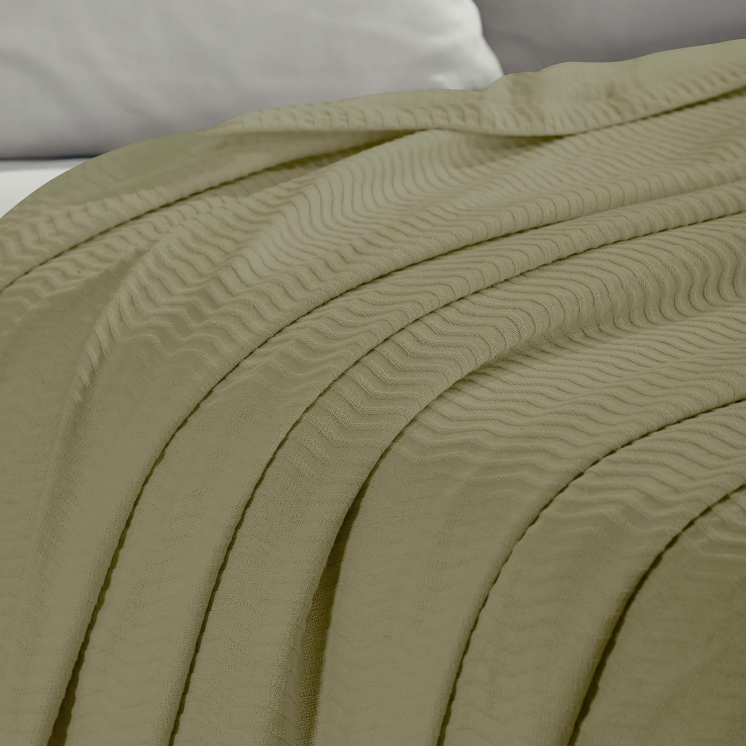 image:imageSUPERIOR JENA Cotton Blanket for Picnic Beach Traveling or Camping Bedroom Decor Essentials Cover for Bed Couch Lounging Textured Jacquard Modern Chevron Woven Blanket FullQueen IvorySage