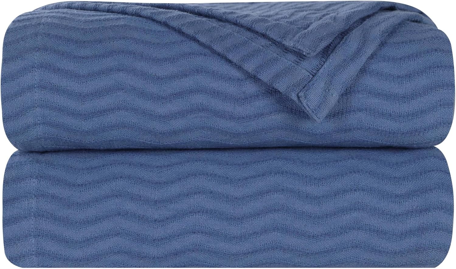 image:imageSUPERIOR JENA Cotton Blanket for Picnic Beach Traveling or Camping Bedroom Decor Essentials Cover for Bed Couch Lounging Textured Jacquard Modern Chevron Woven Blanket FullQueen IvoryMerritt Blue