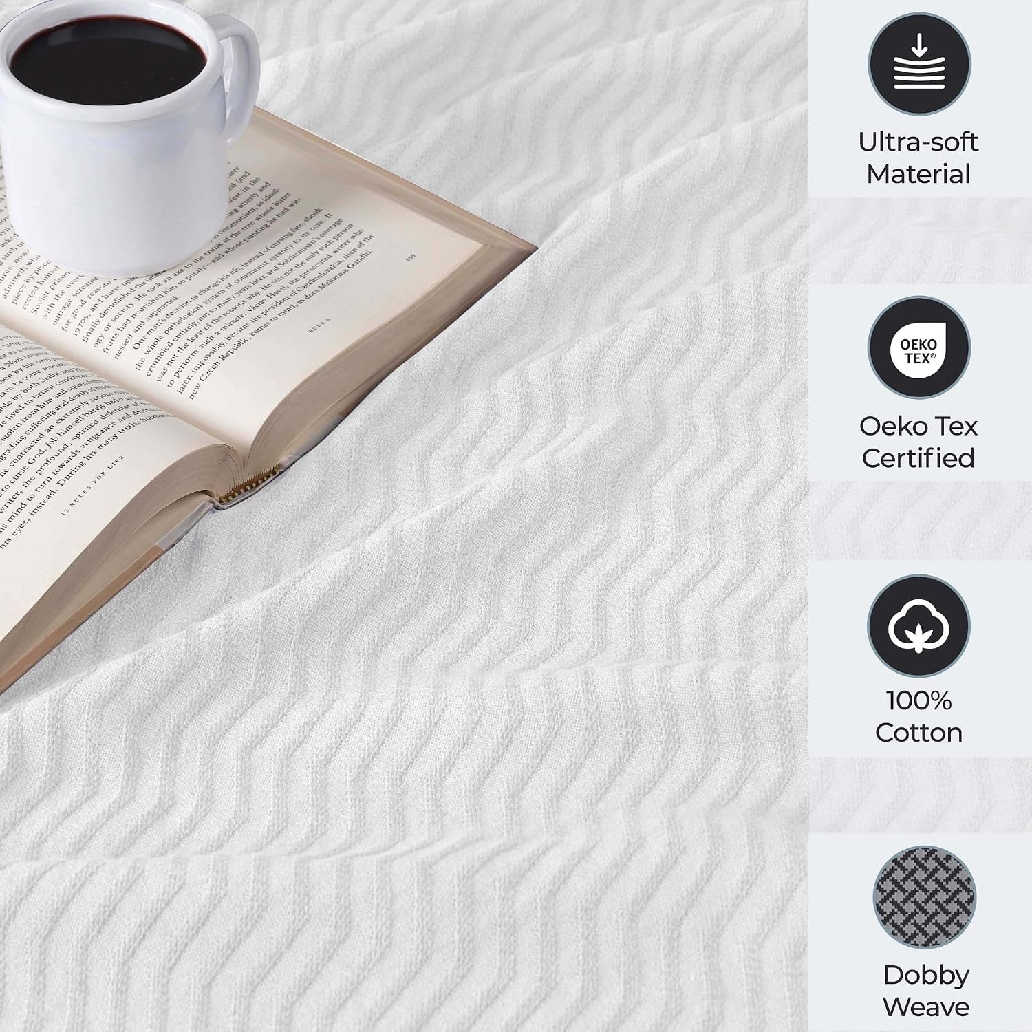 image:imageSUPERIOR JENA Cotton Blanket for Picnic Beach Traveling or Camping Bedroom Decor Essentials Cover for Bed Couch Lounging Textured Jacquard Modern Chevron Woven Blanket FullQueen IvoryWhite
