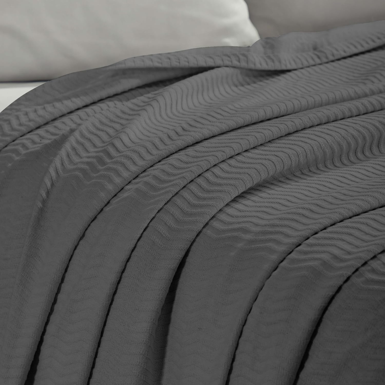 image:imageSUPERIOR JENA Cotton Blanket for Picnic Beach Traveling or Camping Bedroom Decor Essentials Cover for Bed Couch Lounging Textured Jacquard Modern Chevron Woven Blanket FullQueen IvoryCharcoal