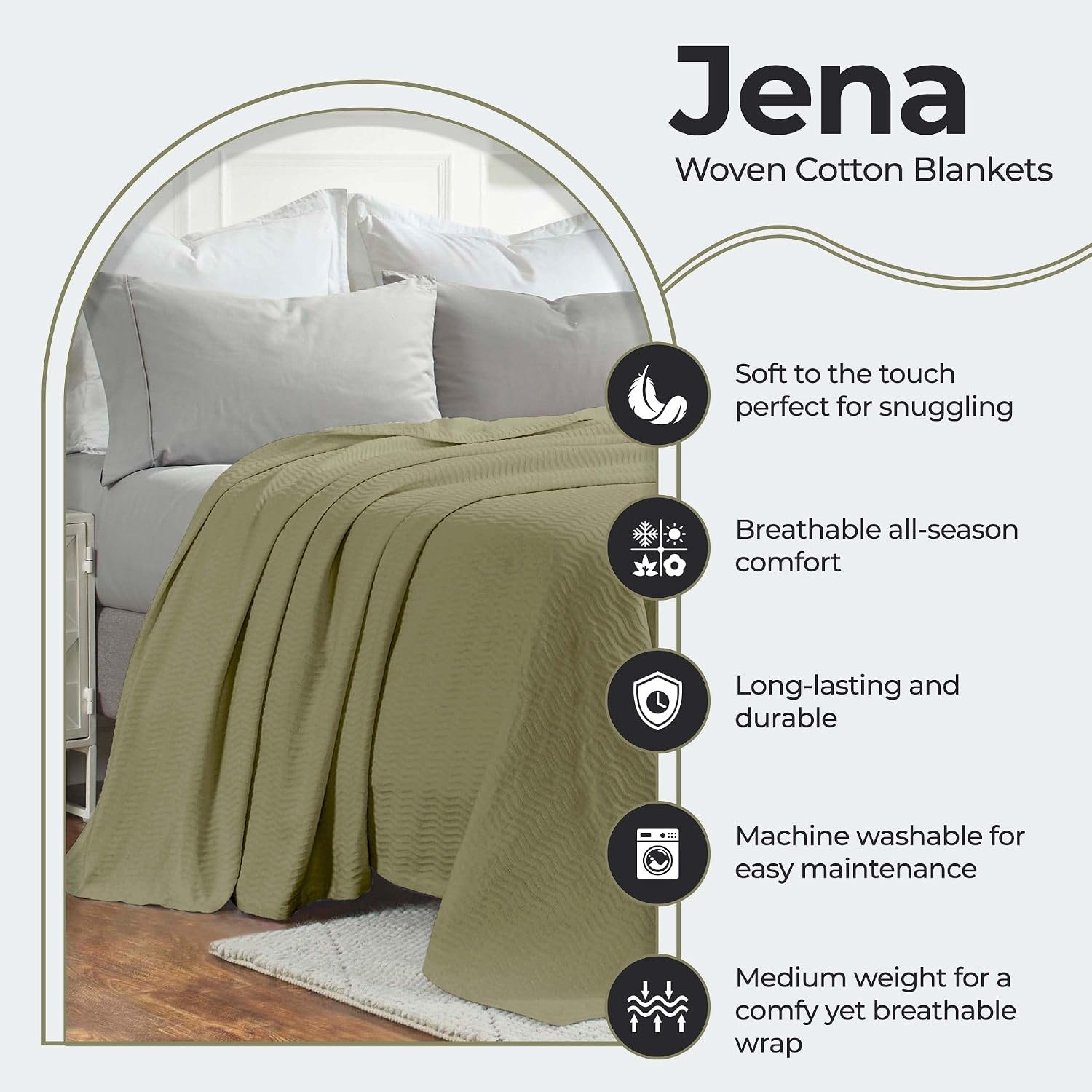 image:imageSUPERIOR JENA Cotton Blanket for Picnic Beach Traveling or Camping Bedroom Decor Essentials Cover for Bed Couch Lounging Textured Jacquard Modern Chevron Woven Blanket FullQueen IvorySage