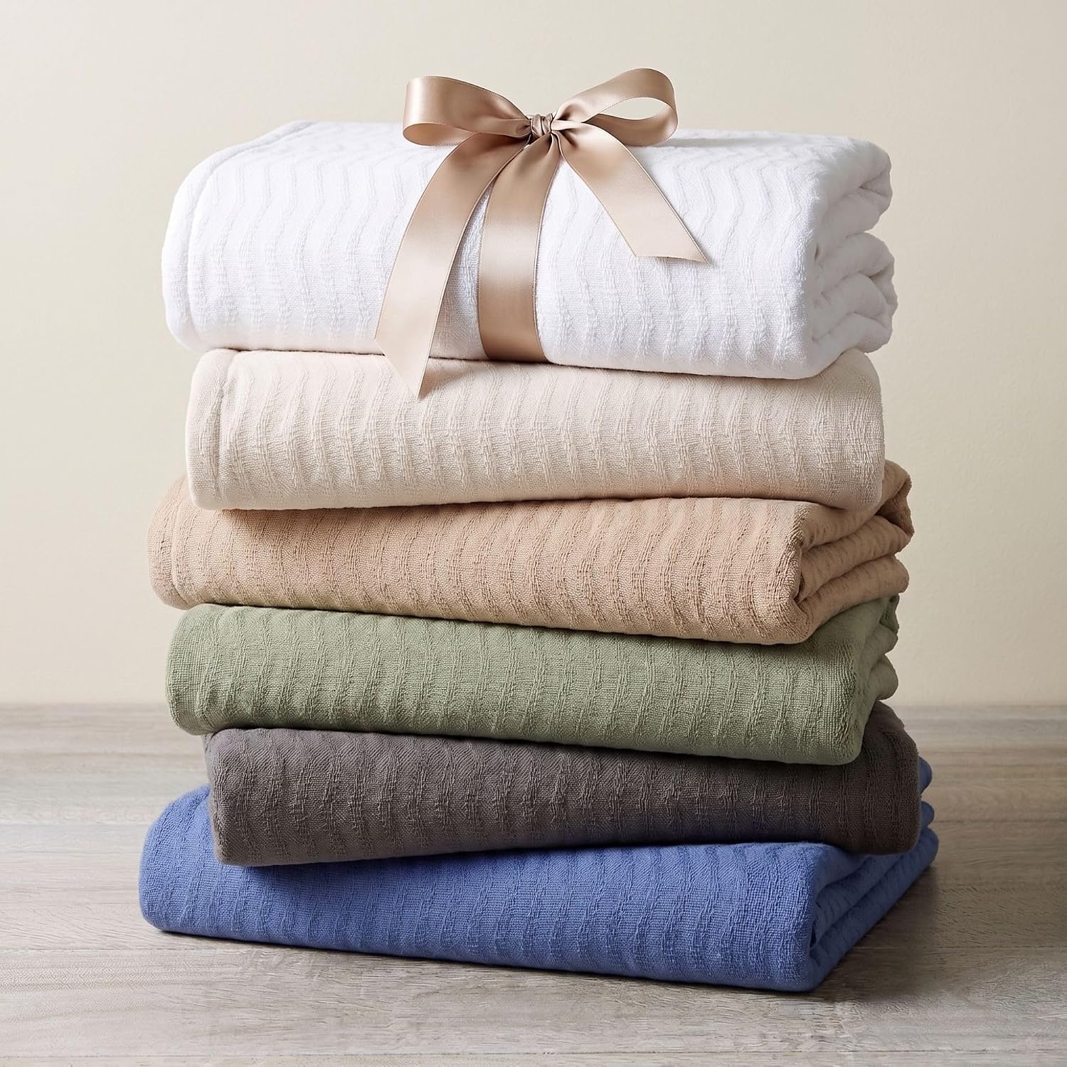 image:imageSUPERIOR JENA Cotton Blanket for Picnic Beach Traveling or Camping Bedroom Decor Essentials Cover for Bed Couch Lounging Textured Jacquard Modern Chevron Woven Blanket FullQueen IvoryKhaki