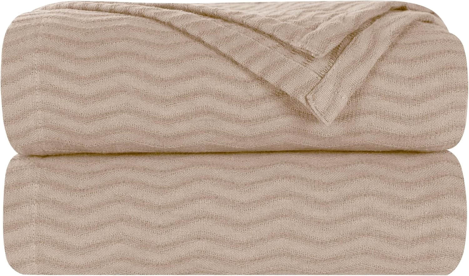 image:imageSUPERIOR JENA Cotton Blanket for Picnic Beach Traveling or Camping Bedroom Decor Essentials Cover for Bed Couch Lounging Textured Jacquard Modern Chevron Woven Blanket FullQueen IvoryKhaki
