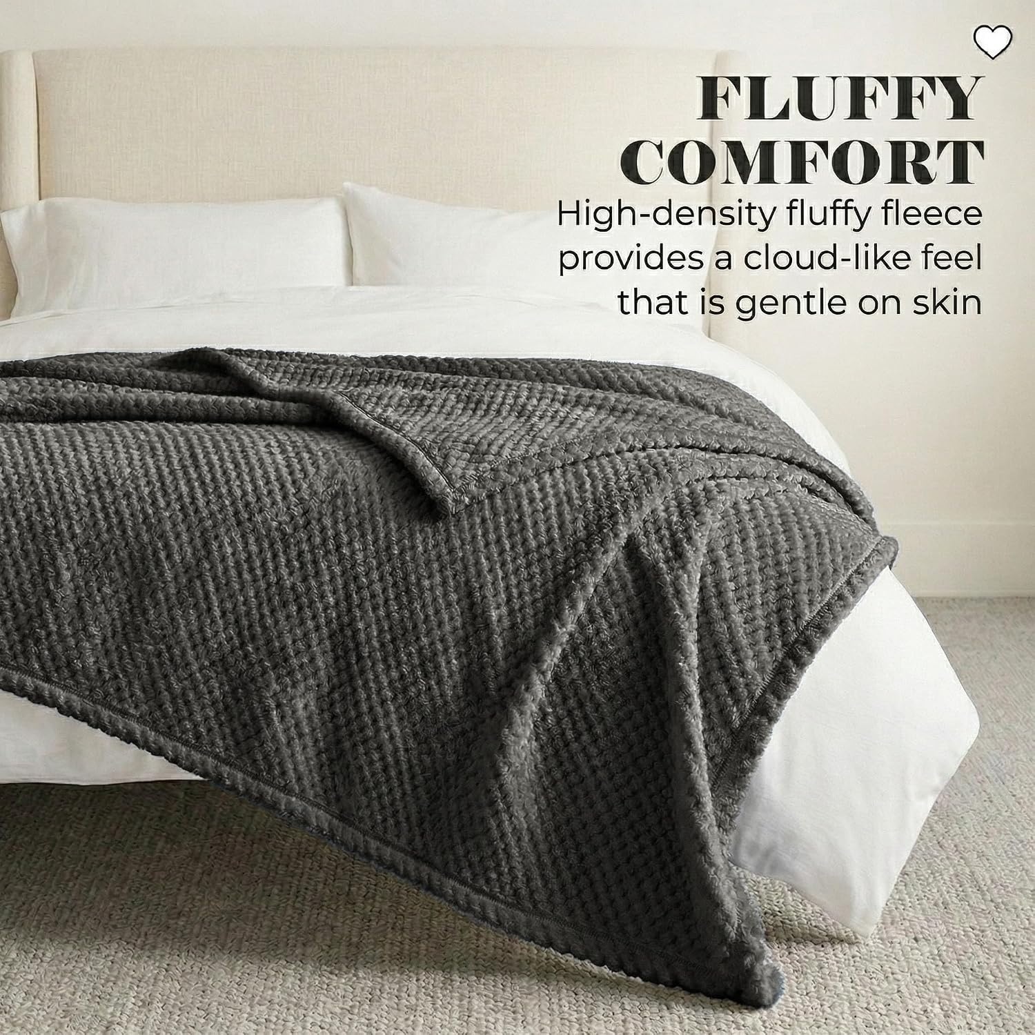 image:imageSUPERIOR Lily Pebbled Fluffy Fleece Blanket Artisanal Popcorn Texture Soft Throw for Couch Bed and Living Room Decor Bedroom Essentials Extra Cozy Fuzzy Warm Cover King Size WhiteCharcoal
