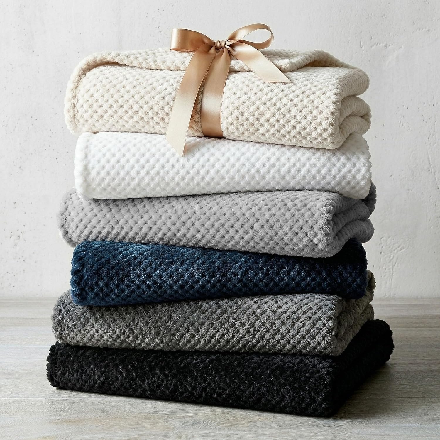 image:imageSUPERIOR Lily Pebbled Fluffy Fleece Blanket Artisanal Popcorn Texture Soft Throw for Couch Bed and Living Room Decor Bedroom Essentials Extra Cozy Fuzzy Warm Cover King Size WhitePlatinum
