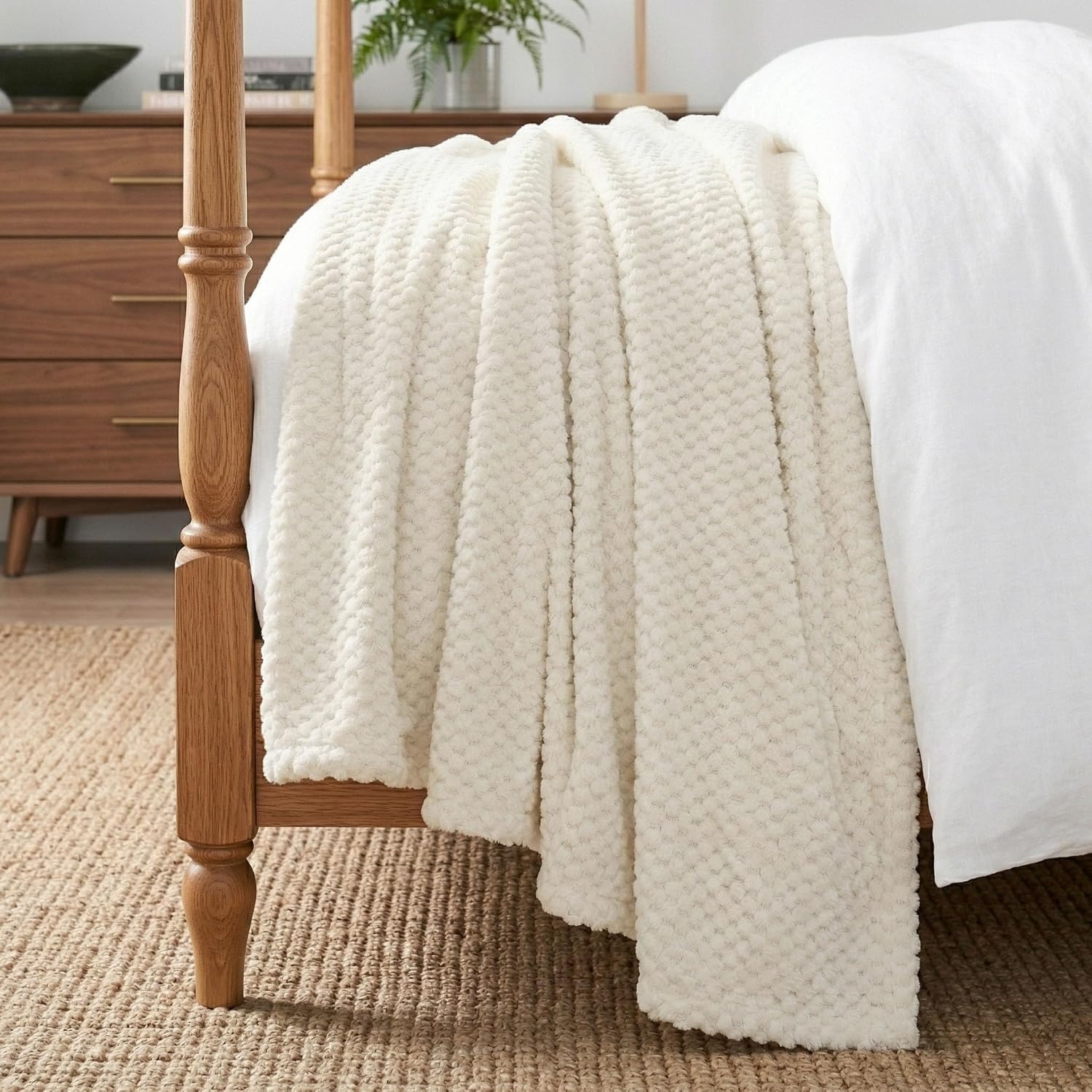 image:imageSUPERIOR Lily Pebbled Fluffy Fleece Blanket Artisanal Popcorn Texture Soft Throw for Couch Bed and Living Room Decor Bedroom Essentials Extra Cozy Fuzzy Warm Cover King Size WhiteIvory