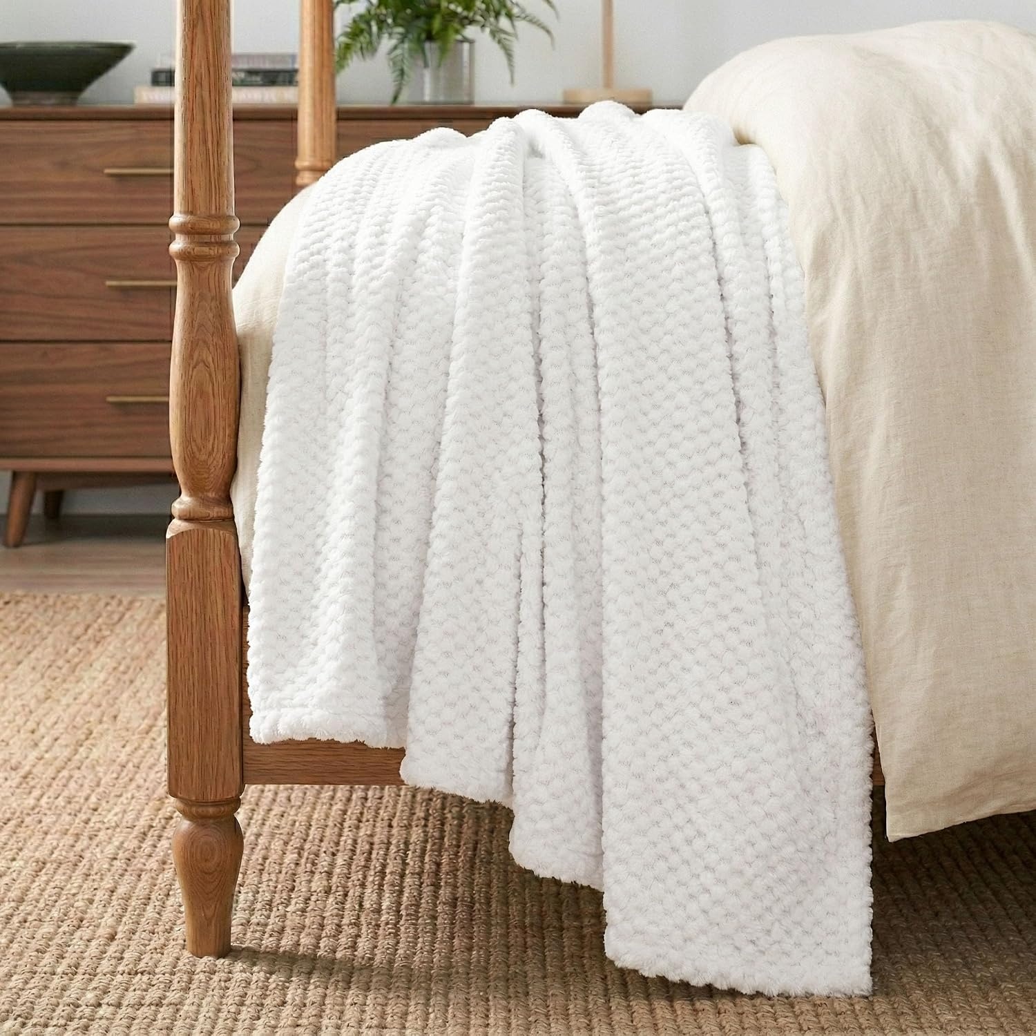 image:imageSUPERIOR Lily Pebbled Fluffy Fleece Blanket Artisanal Popcorn Texture Soft Throw for Couch Bed and Living Room Decor Bedroom Essentials Extra Cozy Fuzzy Warm Cover King Size WhiteWhite