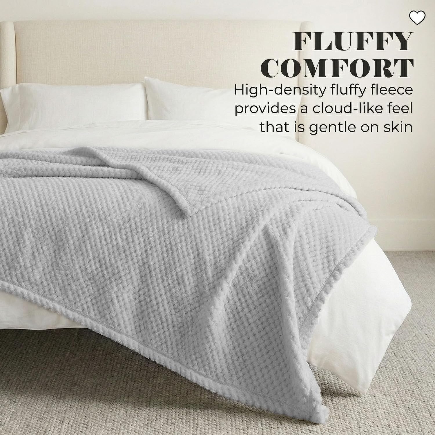 image:imageSUPERIOR Lily Pebbled Fluffy Fleece Blanket Artisanal Popcorn Texture Soft Throw for Couch Bed and Living Room Decor Bedroom Essentials Extra Cozy Fuzzy Warm Cover King Size WhitePlatinum