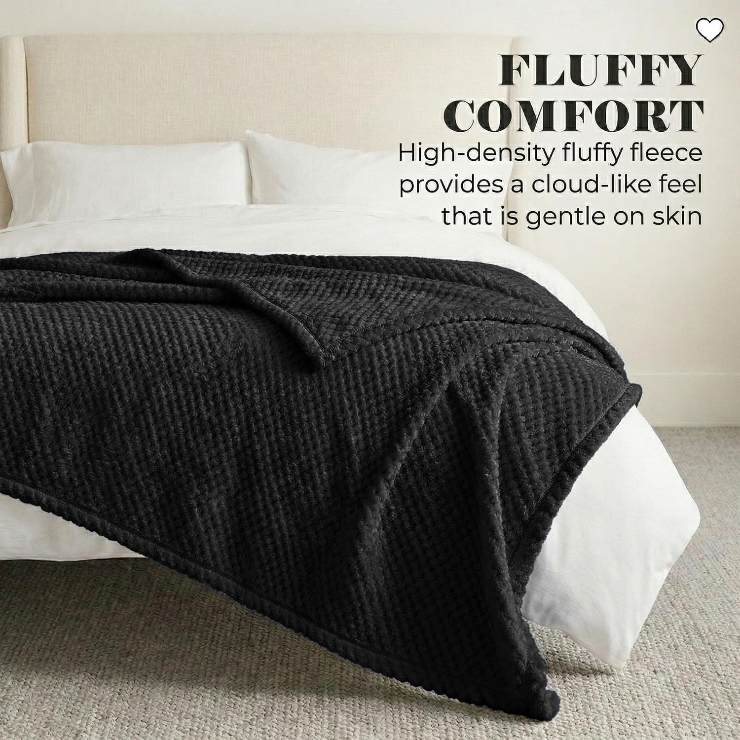 image:imageSUPERIOR Lily Pebbled Fluffy Fleece Blanket Artisanal Popcorn Texture Soft Throw for Couch Bed and Living Room Decor Bedroom Essentials Extra Cozy Fuzzy Warm Cover King Size WhiteBlack