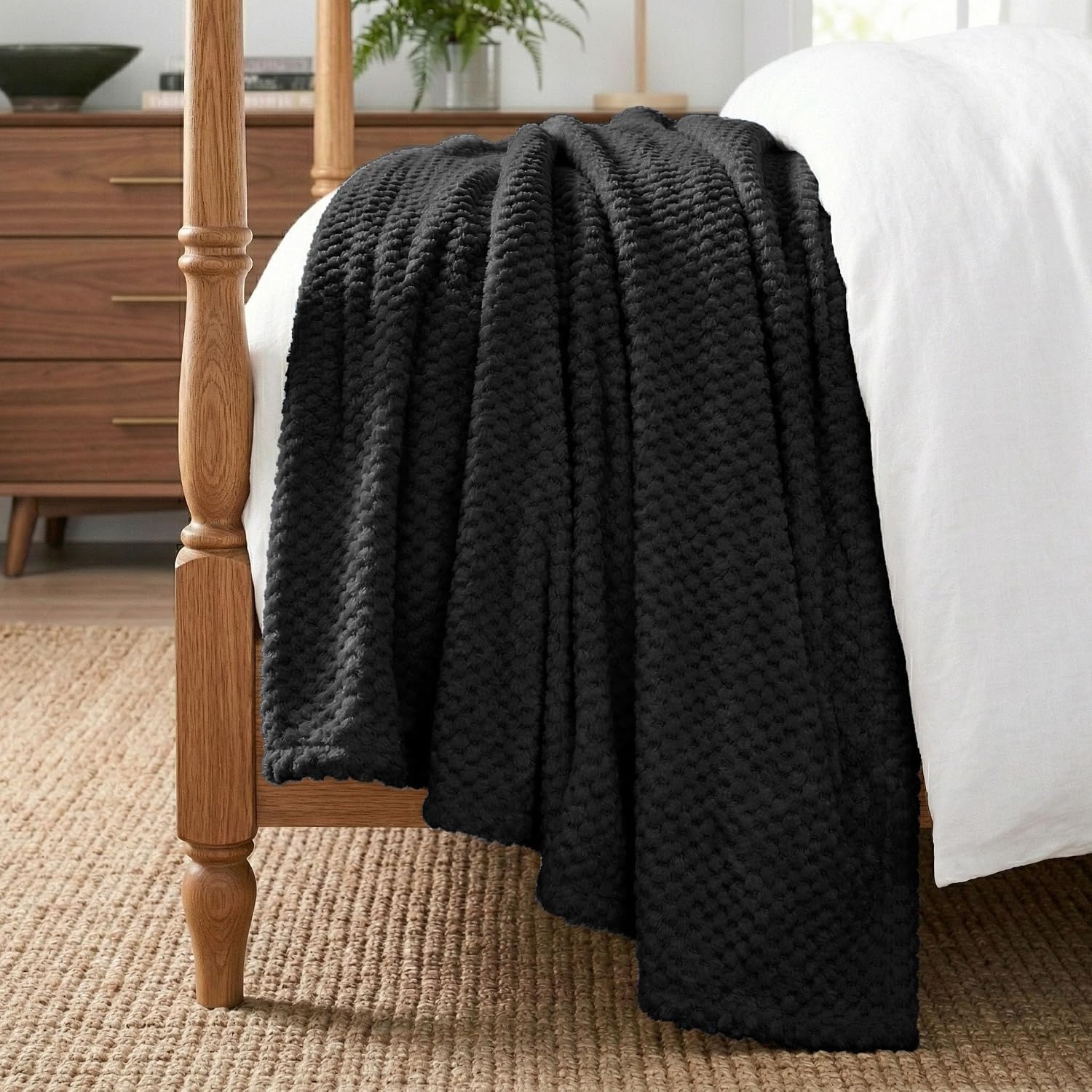 image:imageSUPERIOR Lily Pebbled Fluffy Fleece Blanket Artisanal Popcorn Texture Soft Throw for Couch Bed and Living Room Decor Bedroom Essentials Extra Cozy Fuzzy Warm Cover King Size WhiteBlack