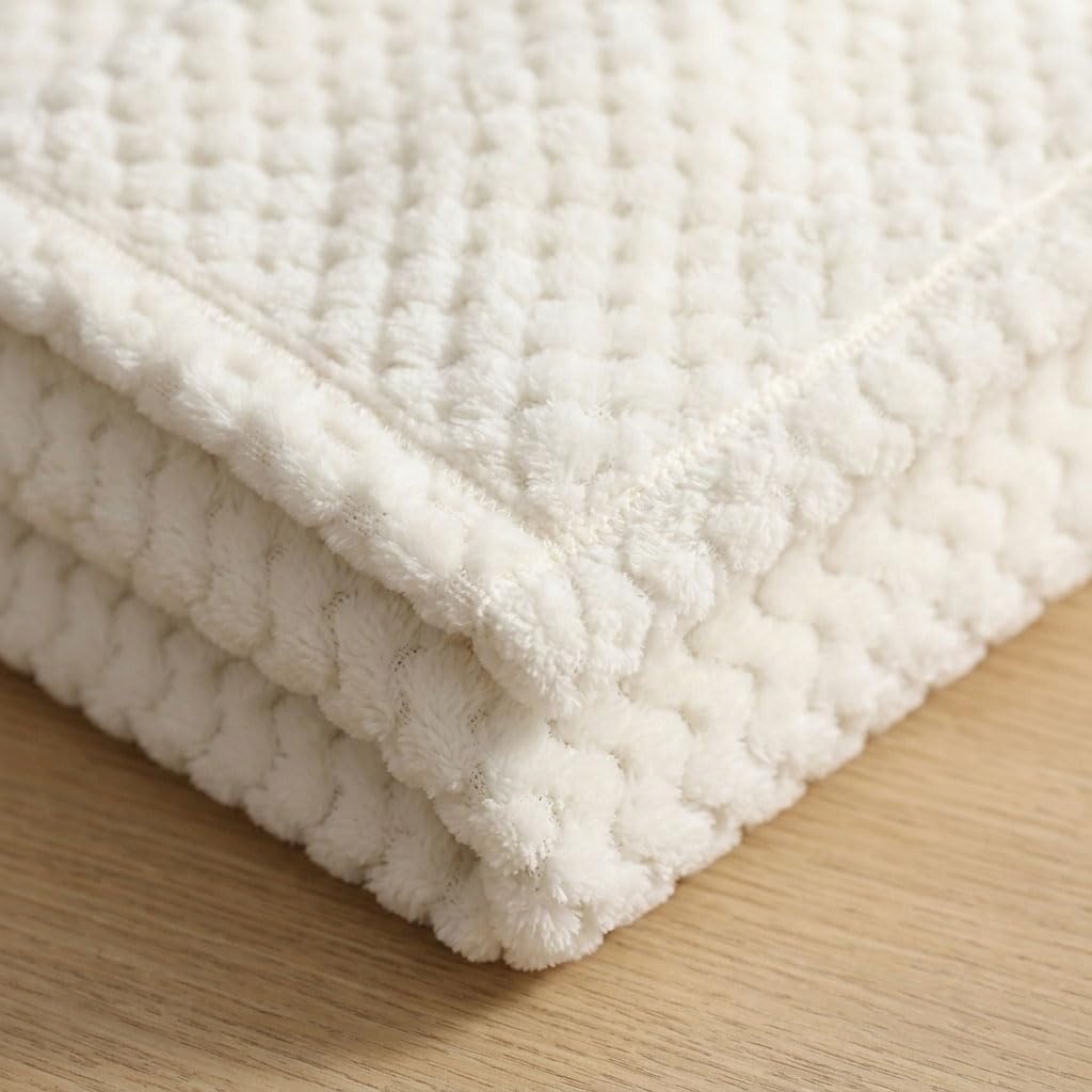 image:imageSUPERIOR Lily Pebbled Fluffy Fleece Blanket Artisanal Popcorn Texture Soft Throw for Couch Bed and Living Room Decor Bedroom Essentials Extra Cozy Fuzzy Warm Cover King Size WhiteIvory