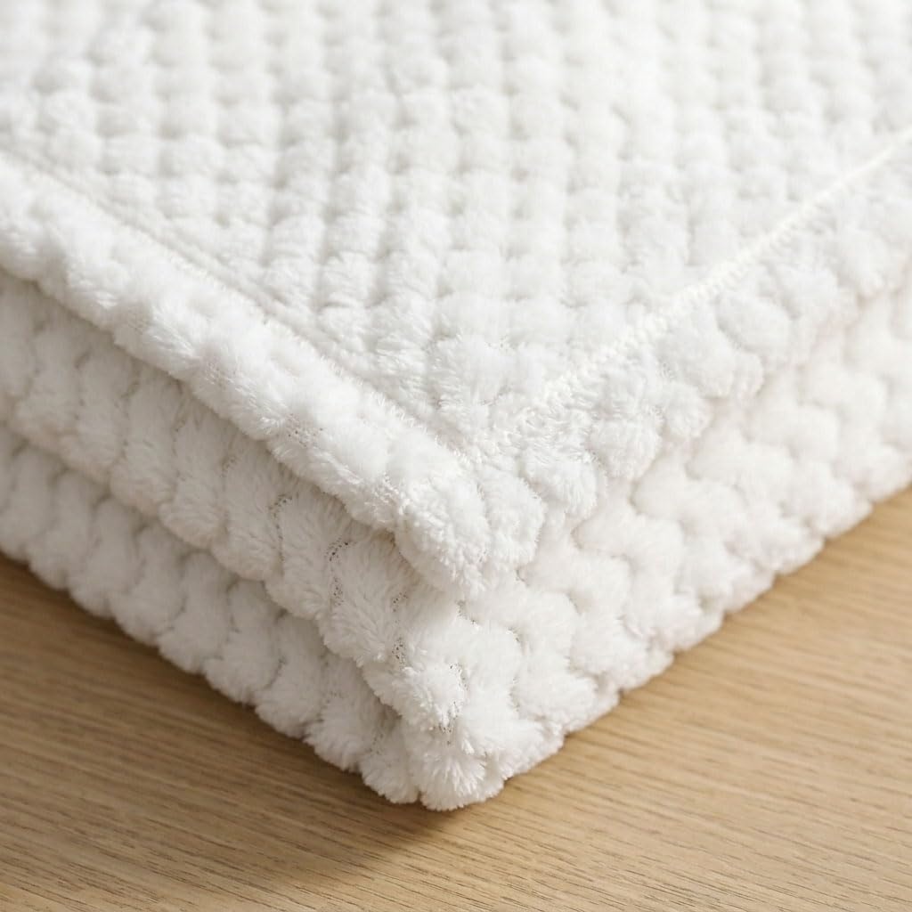 image:imageSUPERIOR Lily Pebbled Fluffy Fleece Blanket Artisanal Popcorn Texture Soft Throw for Couch Bed and Living Room Decor Bedroom Essentials Extra Cozy Fuzzy Warm Cover King Size WhiteWhite