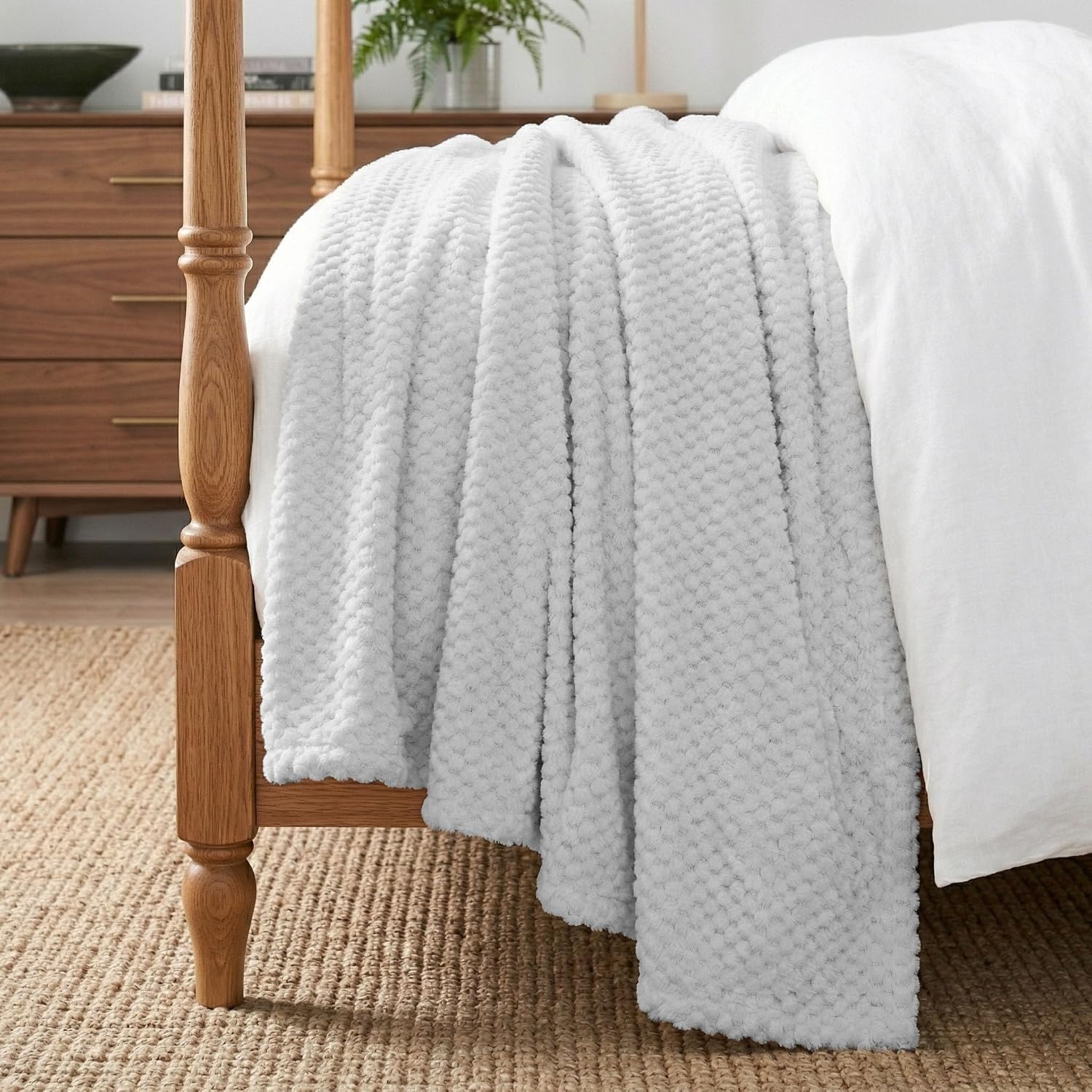image:imageSUPERIOR Lily Pebbled Fluffy Fleece Blanket Artisanal Popcorn Texture Soft Throw for Couch Bed and Living Room Decor Bedroom Essentials Extra Cozy Fuzzy Warm Cover King Size WhitePlatinum