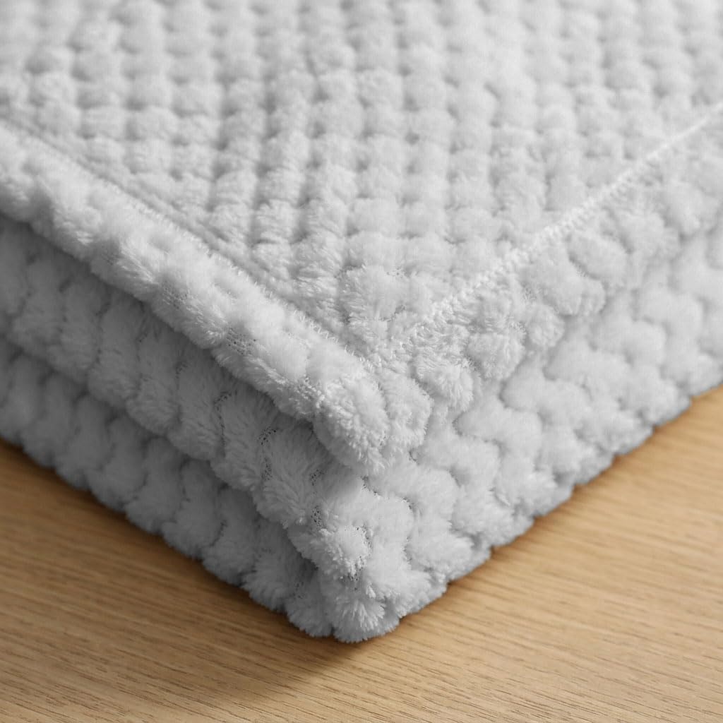 image:imageSUPERIOR Lily Pebbled Fluffy Fleece Blanket Artisanal Popcorn Texture Soft Throw for Couch Bed and Living Room Decor Bedroom Essentials Extra Cozy Fuzzy Warm Cover King Size WhitePlatinum