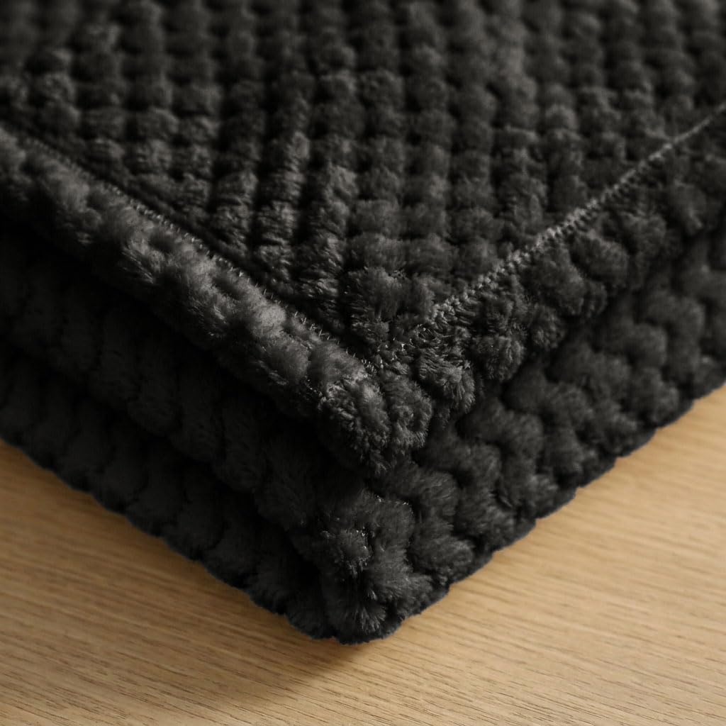 image:imageSUPERIOR Lily Pebbled Fluffy Fleece Blanket Artisanal Popcorn Texture Soft Throw for Couch Bed and Living Room Decor Bedroom Essentials Extra Cozy Fuzzy Warm Cover King Size WhiteBlack