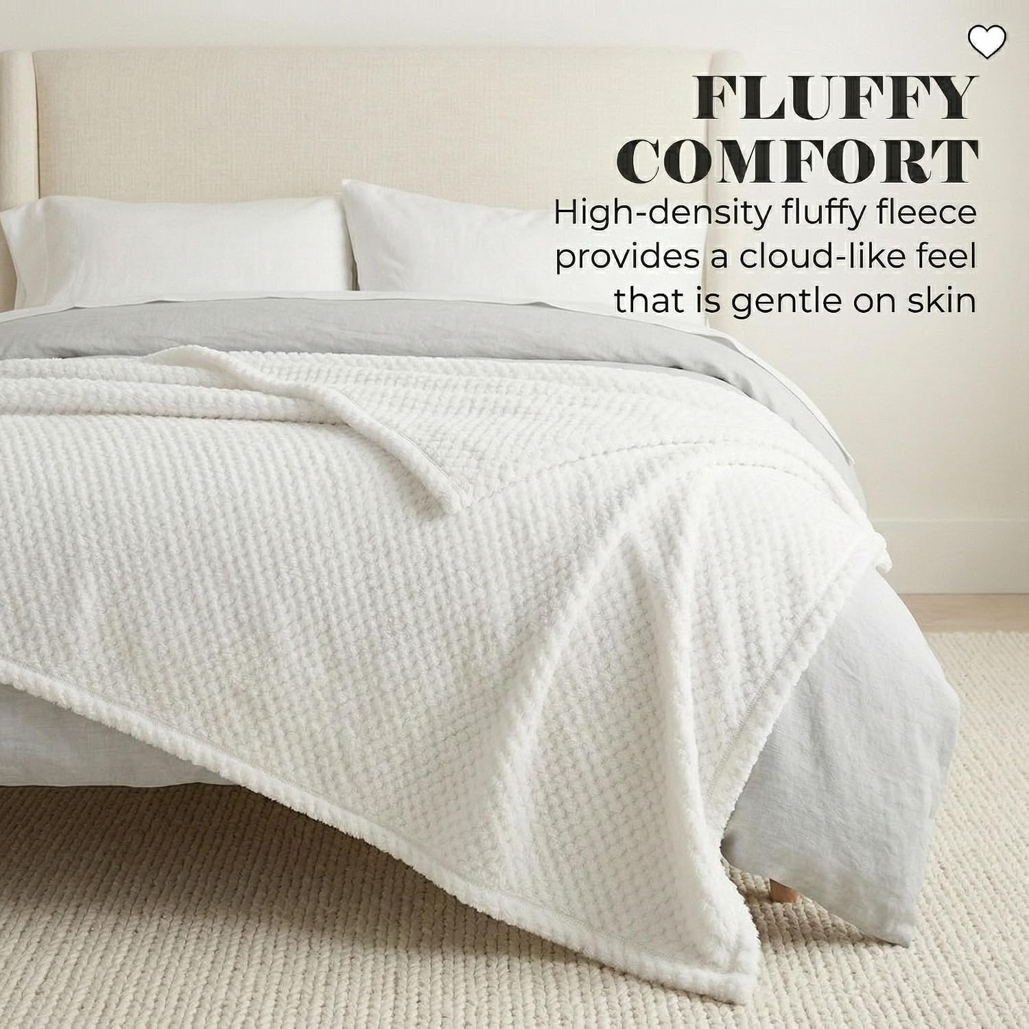 image:imageSUPERIOR Lily Pebbled Fluffy Fleece Blanket Artisanal Popcorn Texture Soft Throw for Couch Bed and Living Room Decor Bedroom Essentials Extra Cozy Fuzzy Warm Cover King Size WhiteWhite