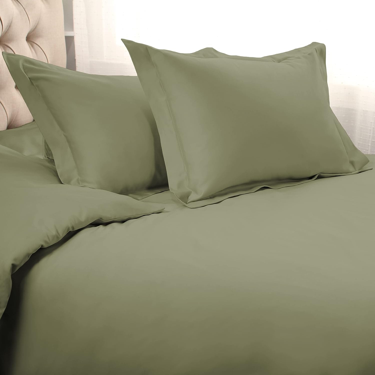 image:imageSuperior Egyptian Cotton 1000 Thread Count Duvet Cover Set Bed Covers Includes 1 Duvet Cover with Button Closure 2 Pillow Shams Oversized Bedding Decor FullQueen GoldSage