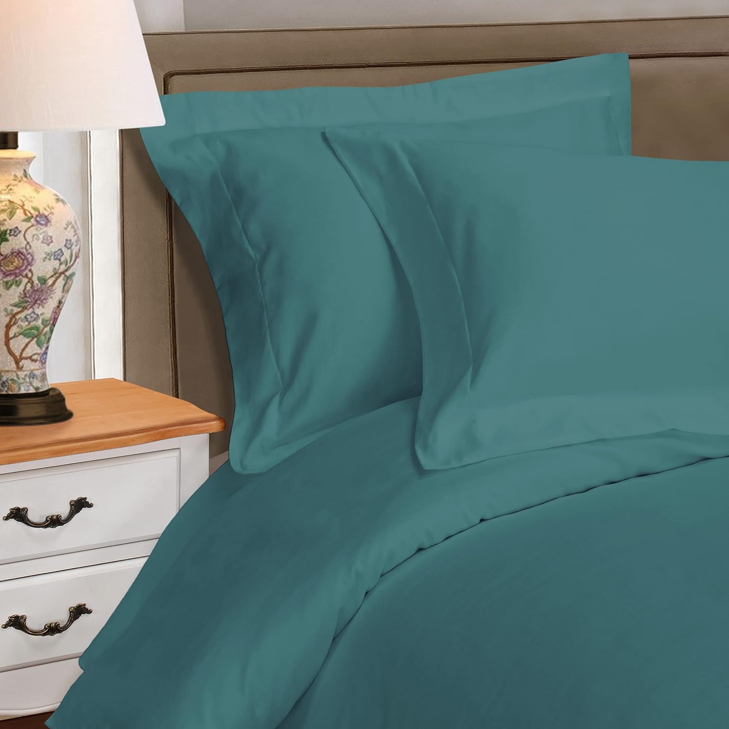image:imageSuperior Egyptian Cotton 1000 Thread Count Duvet Cover Set Bed Covers Includes 1 Duvet Cover with Button Closure 2 Pillow Shams Oversized Bedding Decor FullQueen GoldDeep Sea