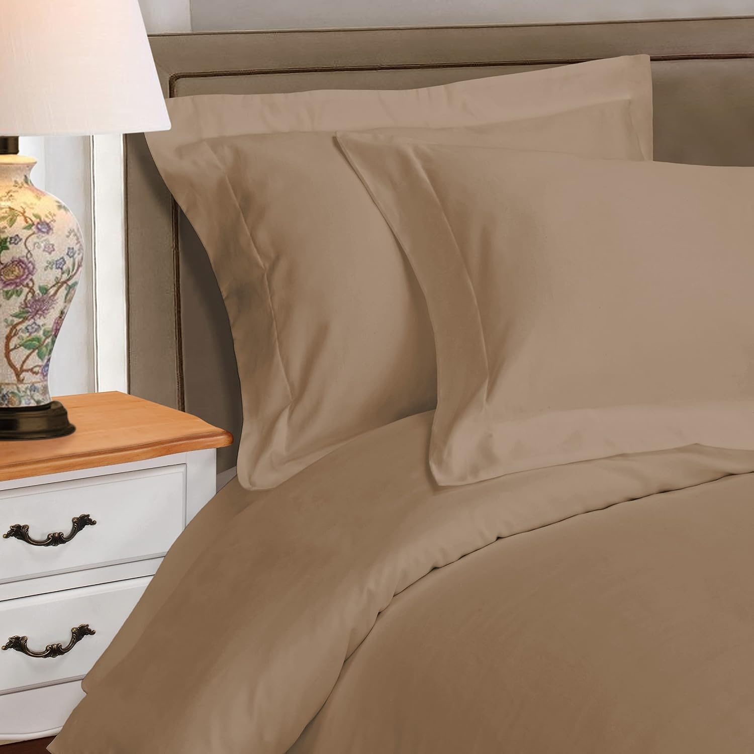 image:imageSuperior Egyptian Cotton 1000 Thread Count Duvet Cover Set Bed Covers Includes 1 Duvet Cover with Button Closure 2 Pillow Shams Oversized Bedding Decor FullQueen GoldTaupe