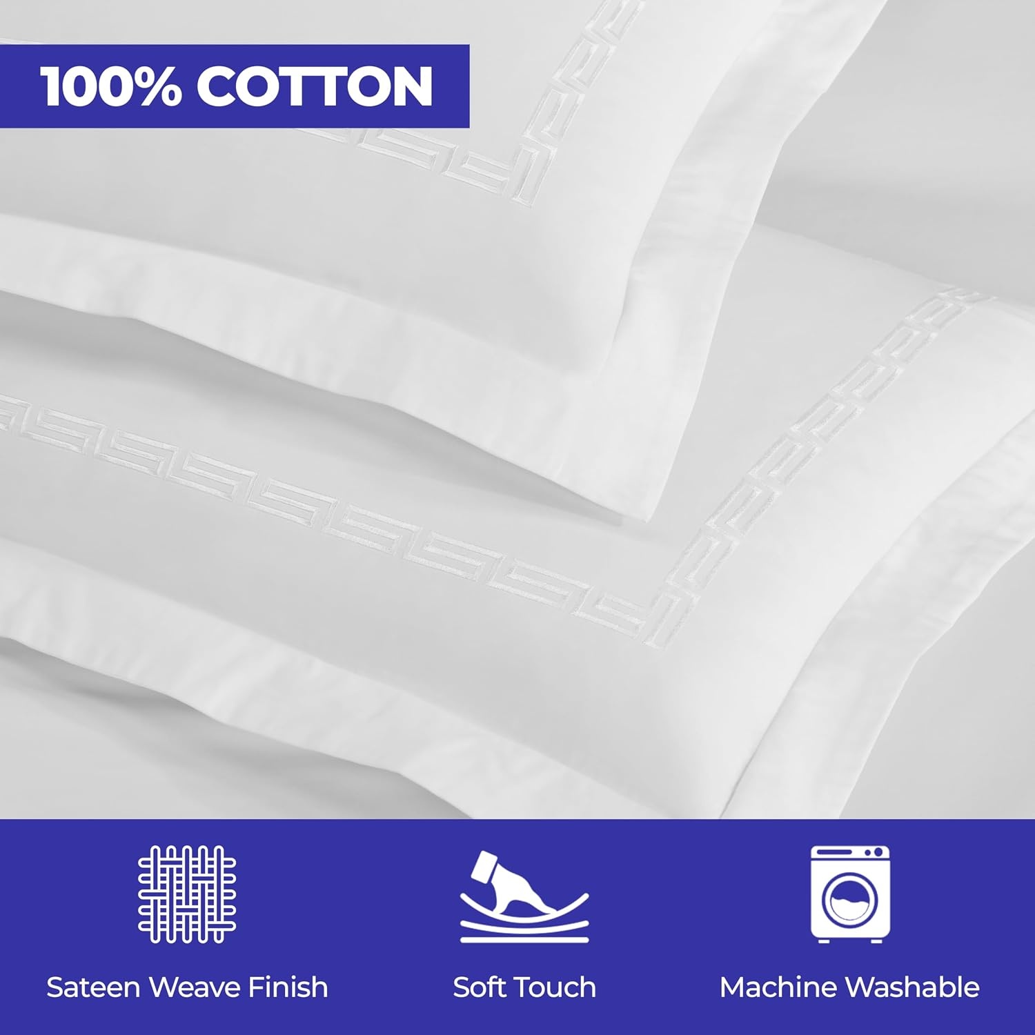 image:imageSuperior Embroidered Cotton Duvet Cover Set Soft Bedding Covers 1 Duvet Cover with Button Closure 2 Pillow Shams Greek Key Design Harrison Collection FullQueen Size WhiteWhiteWhitewhite