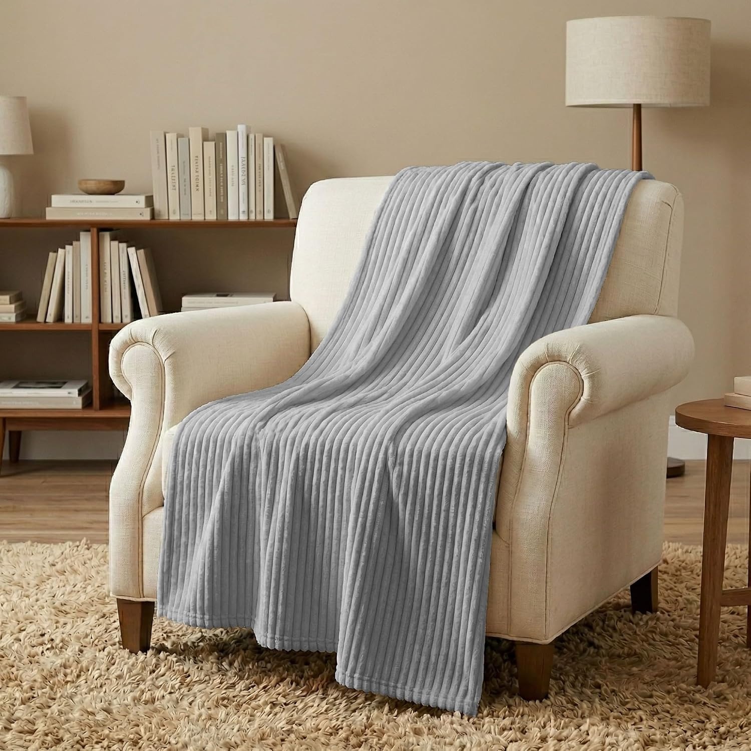 image:imageSuperior Kacey Ribbed Fluffy Fleece Blanket Textured Corduroy Style Tailored Throw for Couch Bed and Living Room Decor Bedroom Essentials Cozy Warm Thermal Cover King Size WhitePlatinum